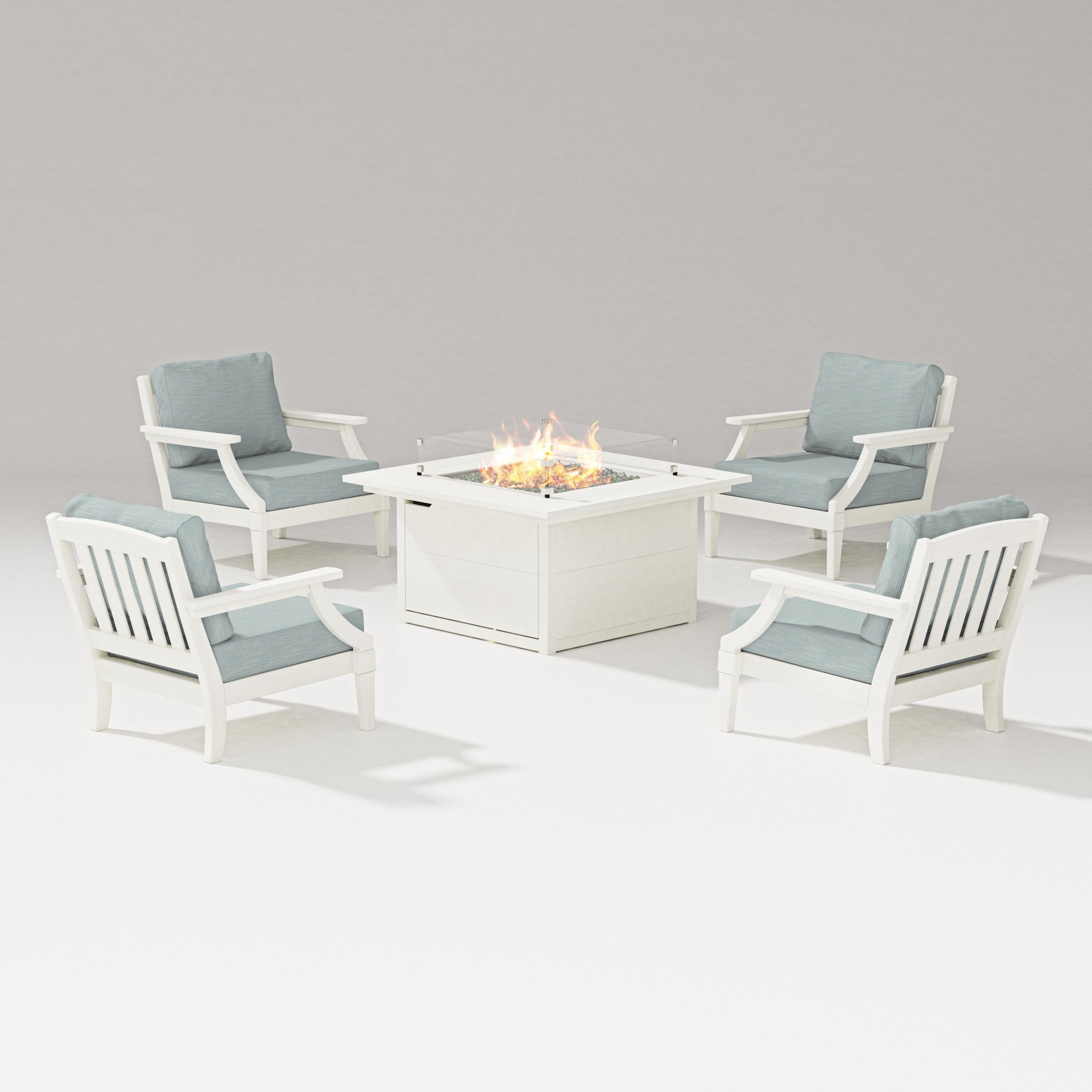 Estate 5-Piece Lounge Fire Table Set in Vintage White / Soothe Mist