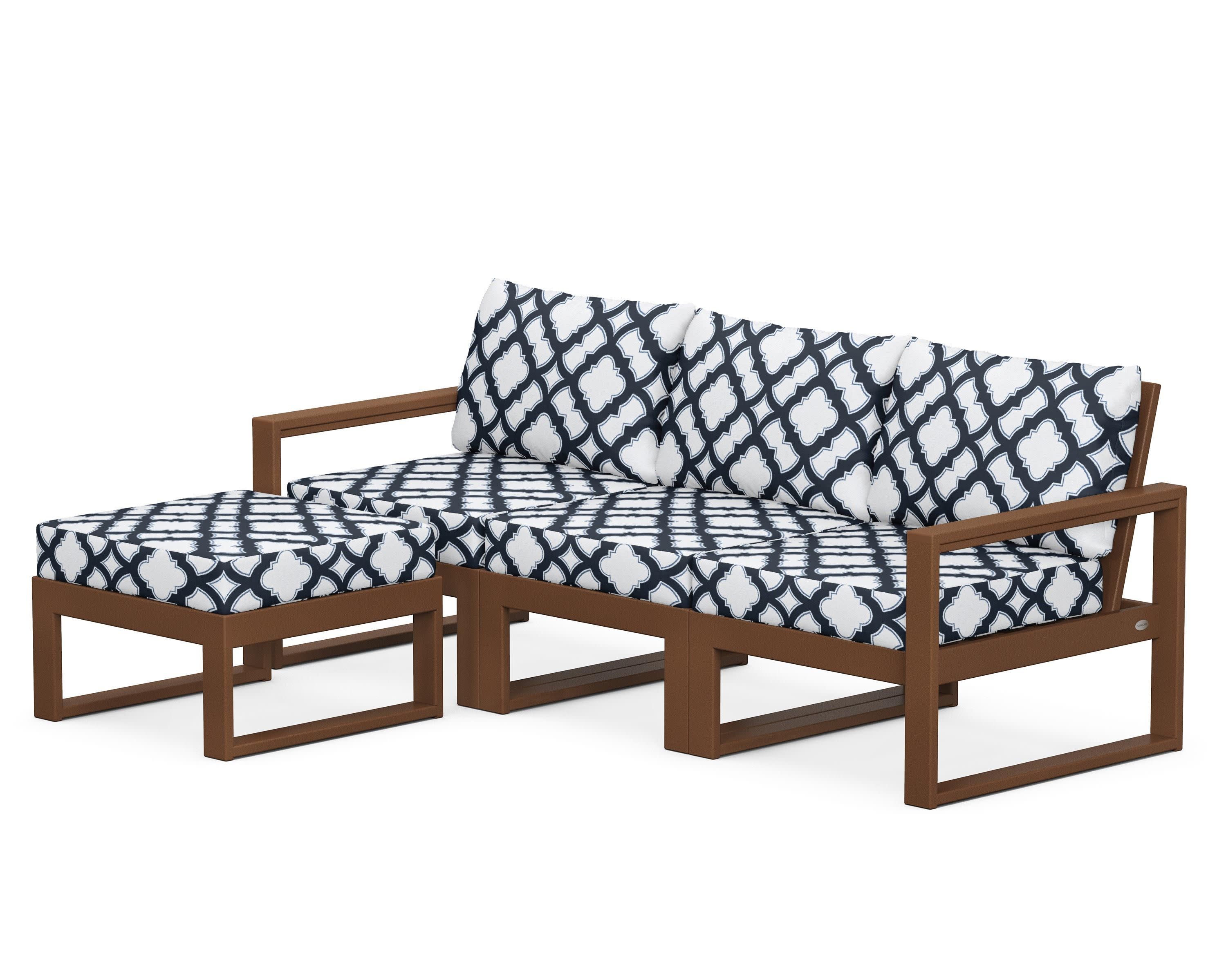 EDGE 4-Piece Modular Deep Seating Set with Ottoman in Teak / Trellis Marine Indigo