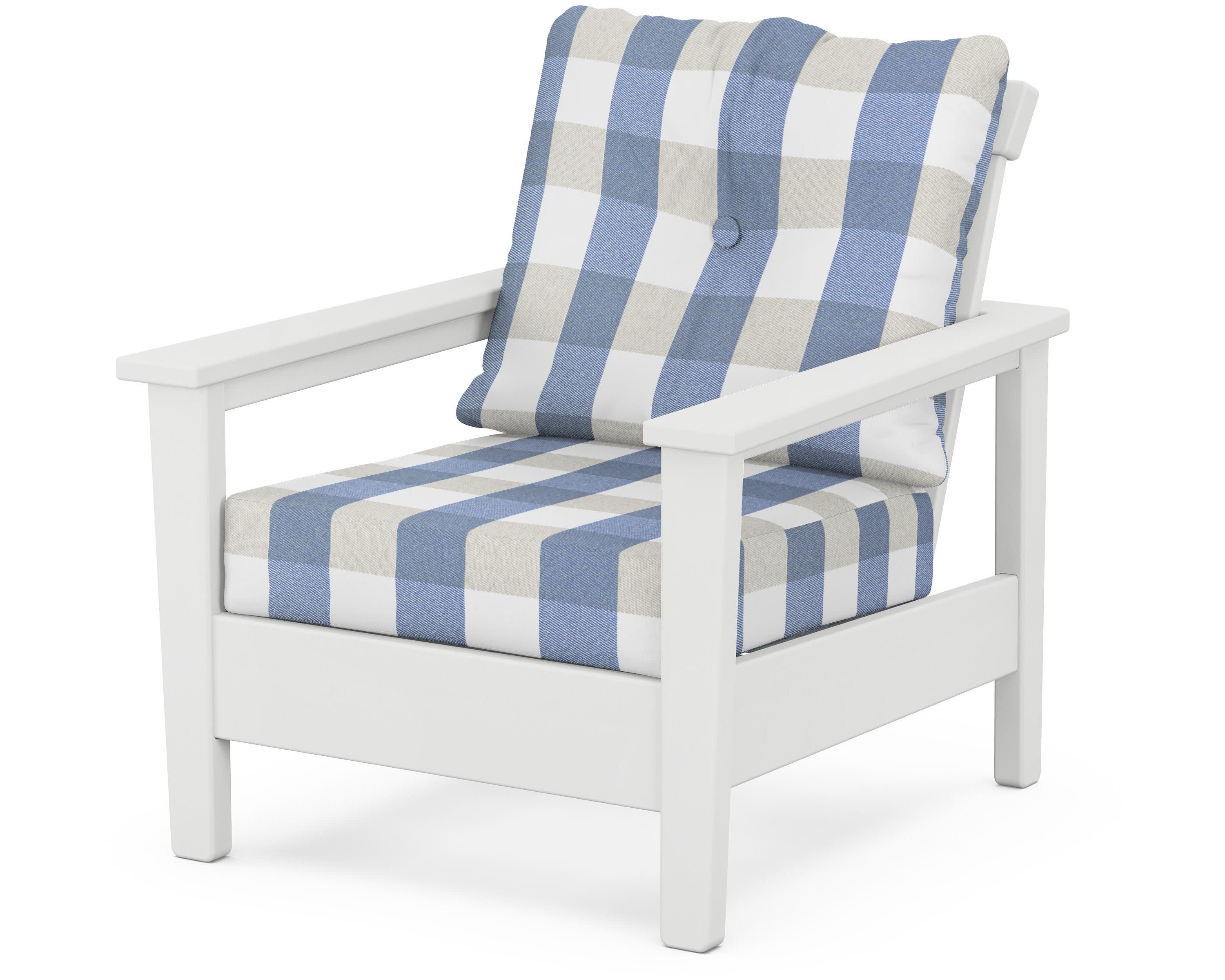 Prescott Deep Seating Chair in White / Buffalo Plaid Sky Blue