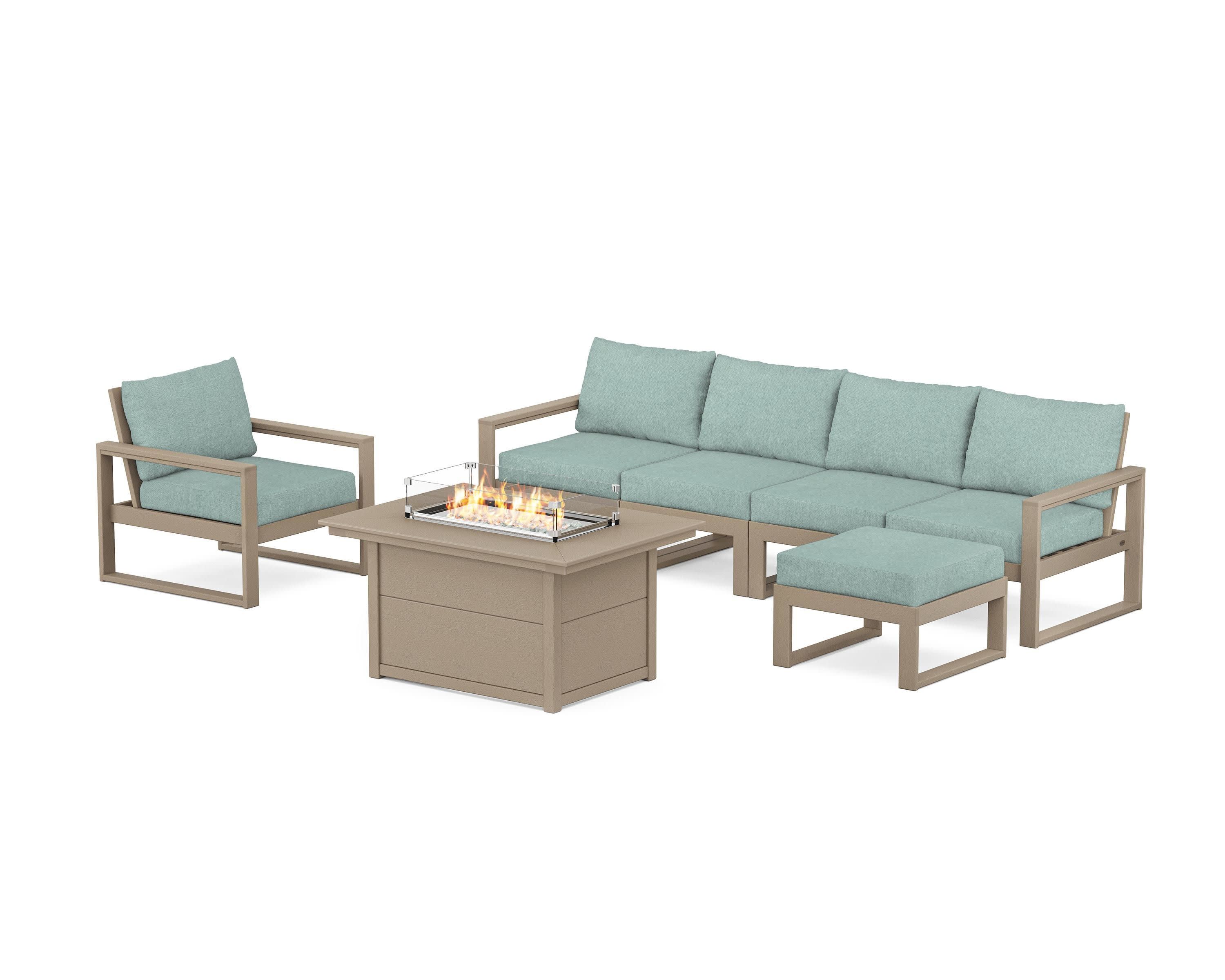 EDGE Sectional Lounge and Fire Pit Set in Vintage Sahara / Glacier Spa