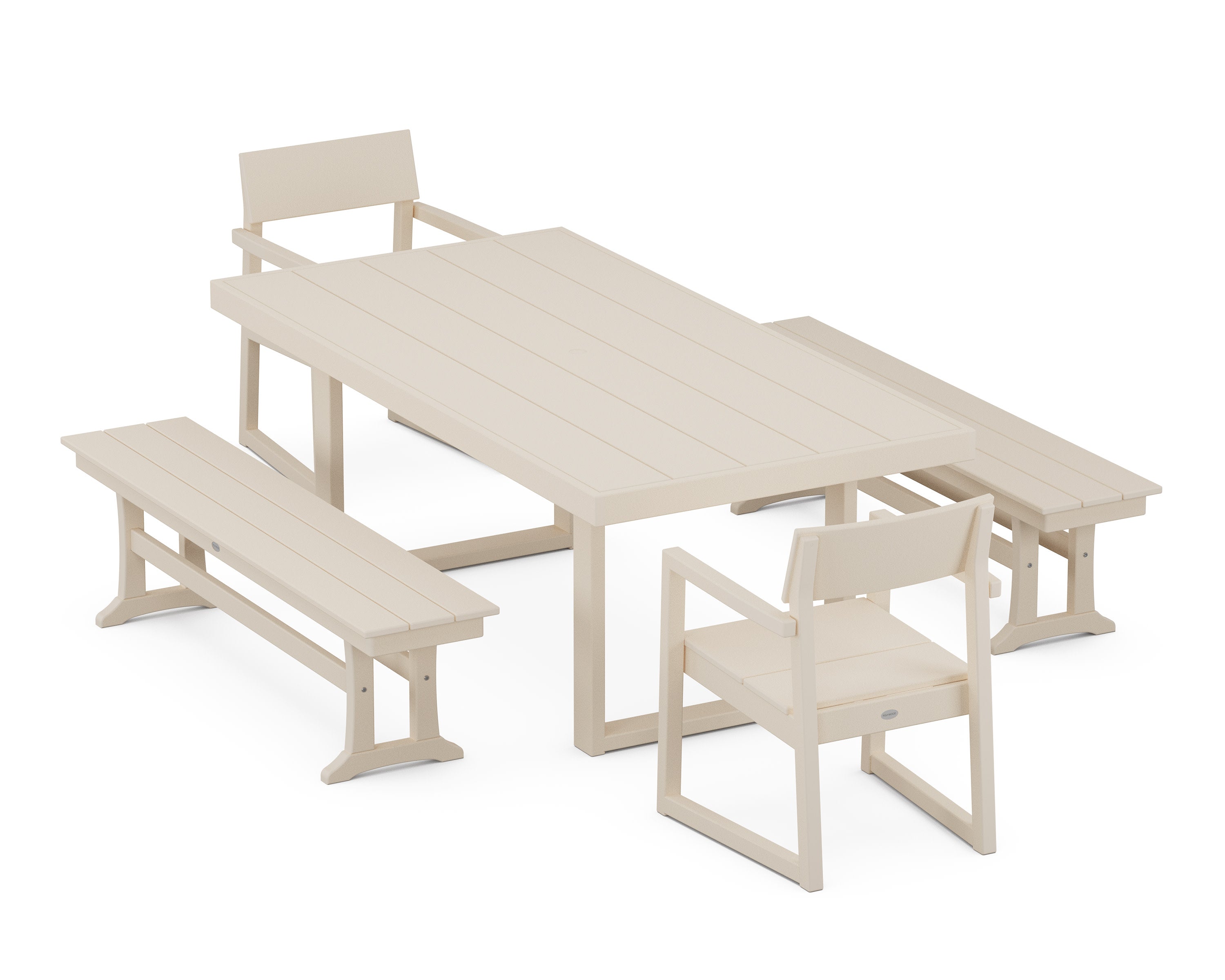 EDGE 5-Piece Dining Set with Benches in Sand