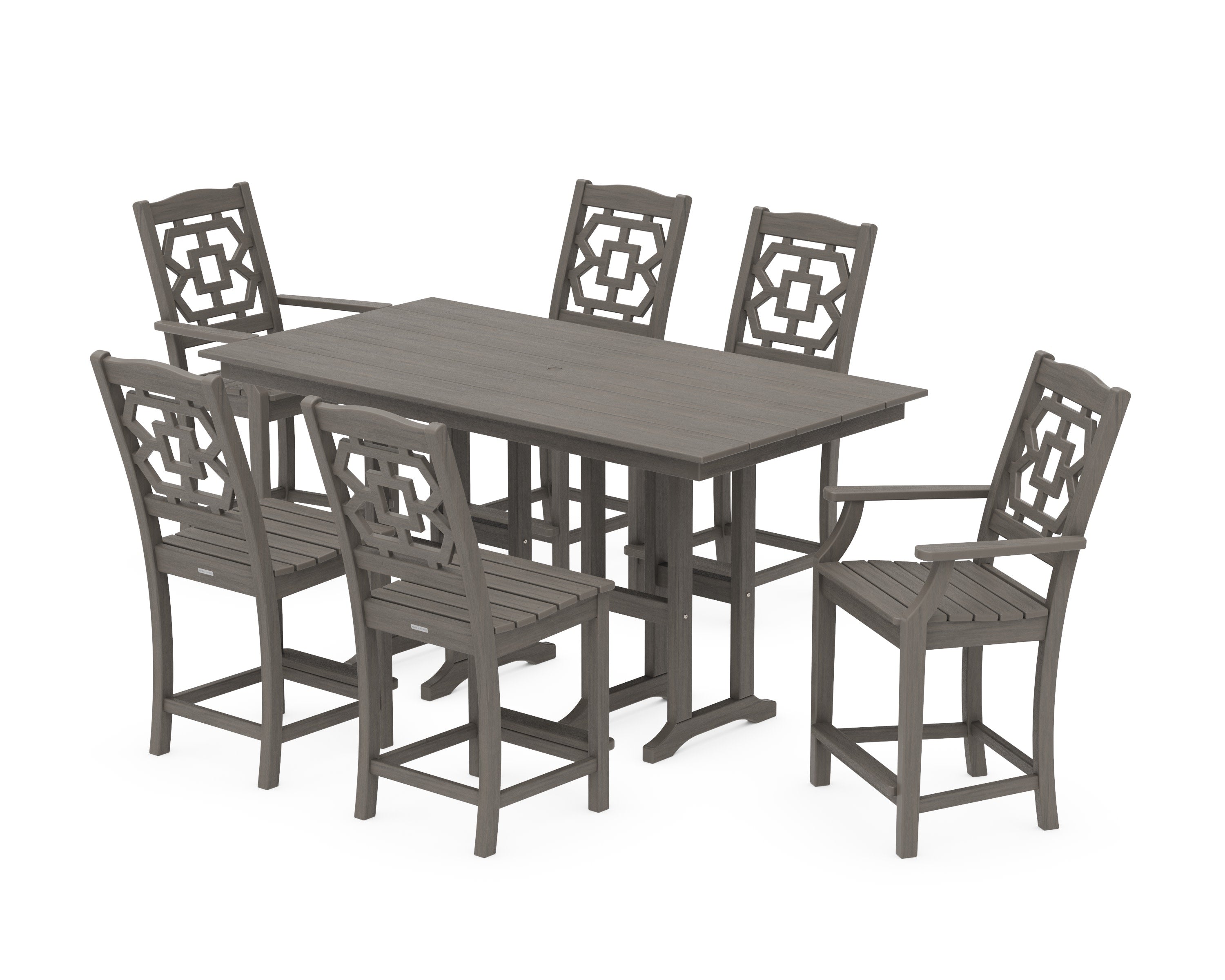 Chinoiserie 7-Piece Farmhouse Counter Set in Driftwood