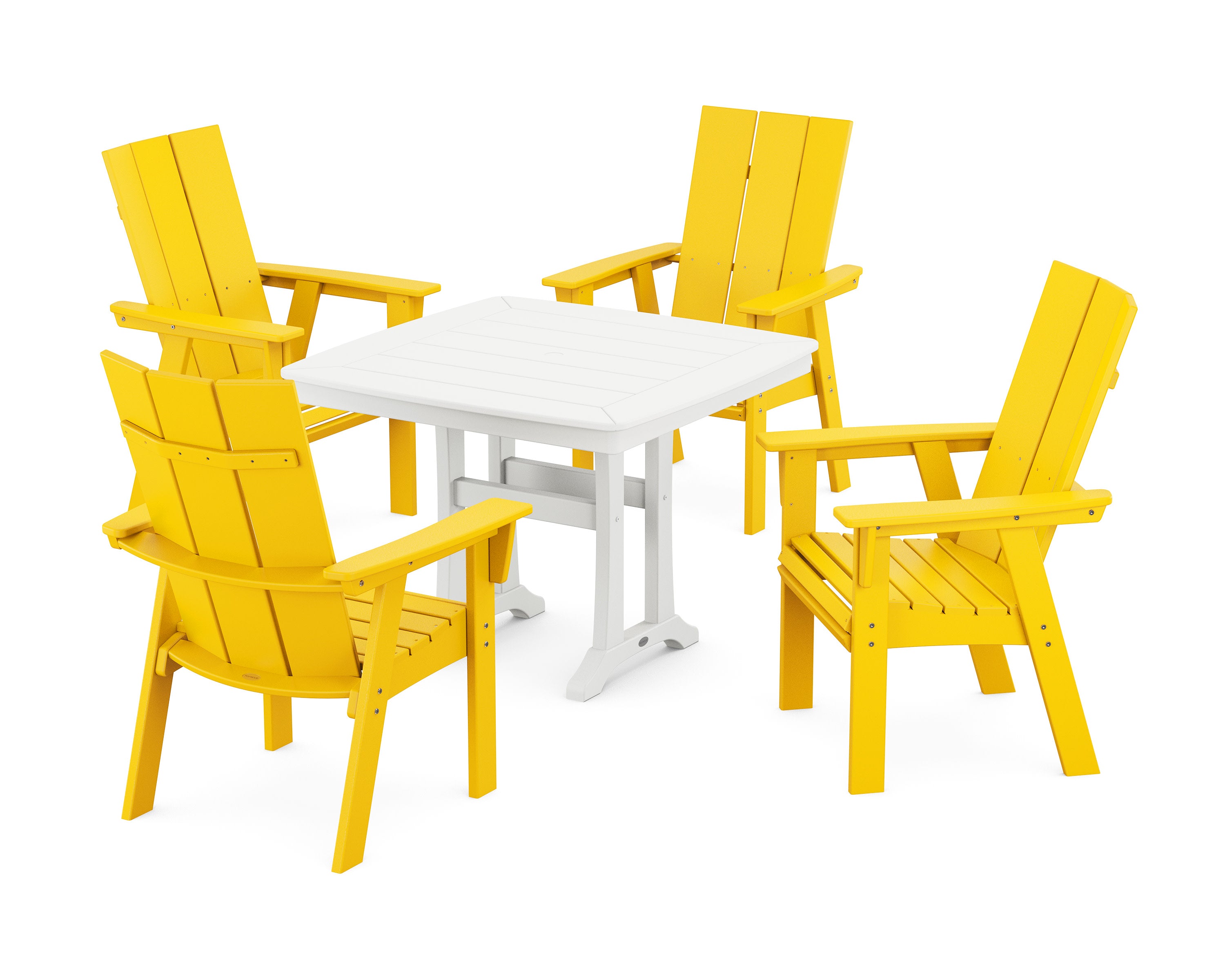 Modern Adirondack 5-Piece Dining Set with Trestle Legs in Lemon / White