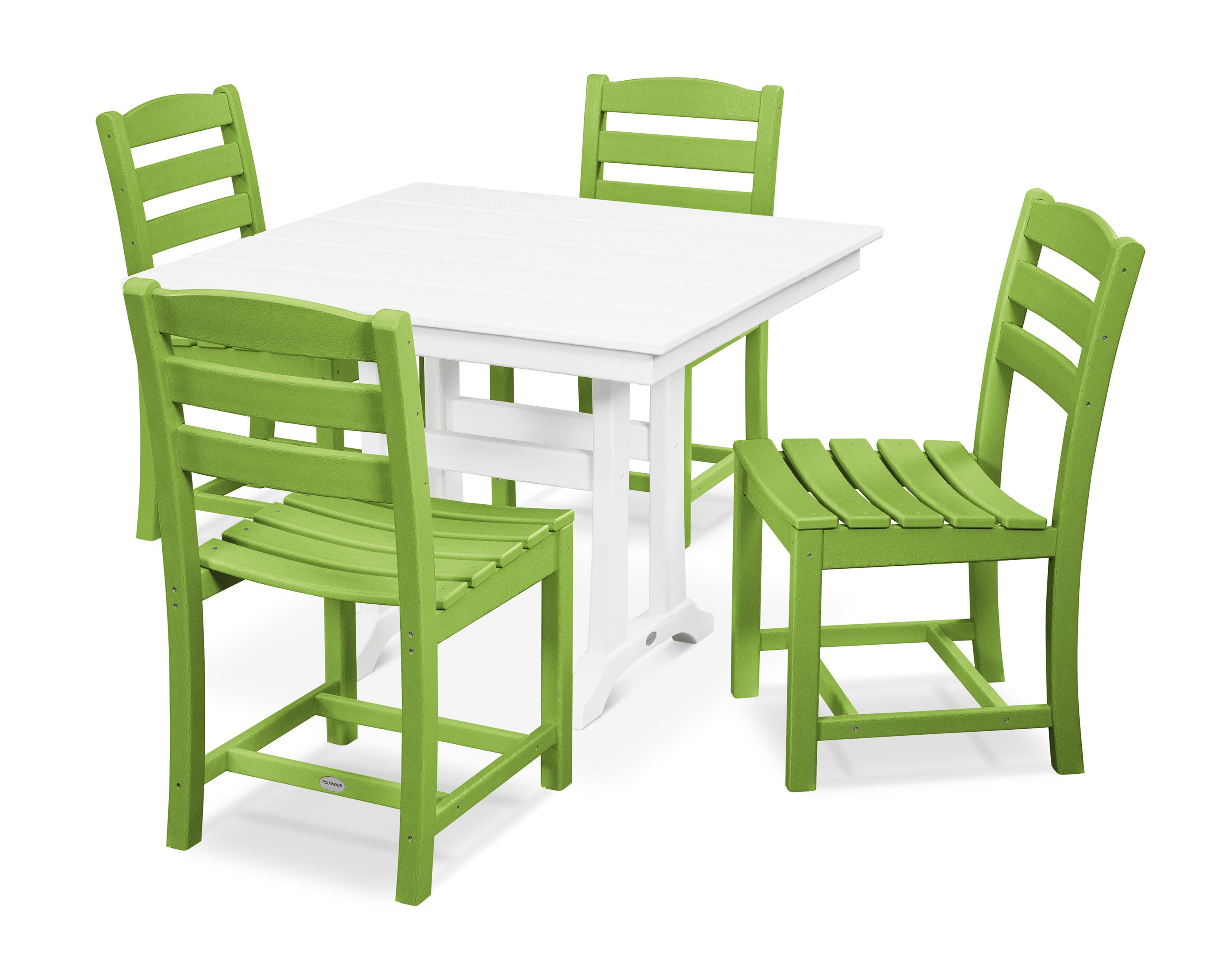 La Casa Caf 5-Piece Farmhouse Trestle Side Chair Dining Set in Lime / White