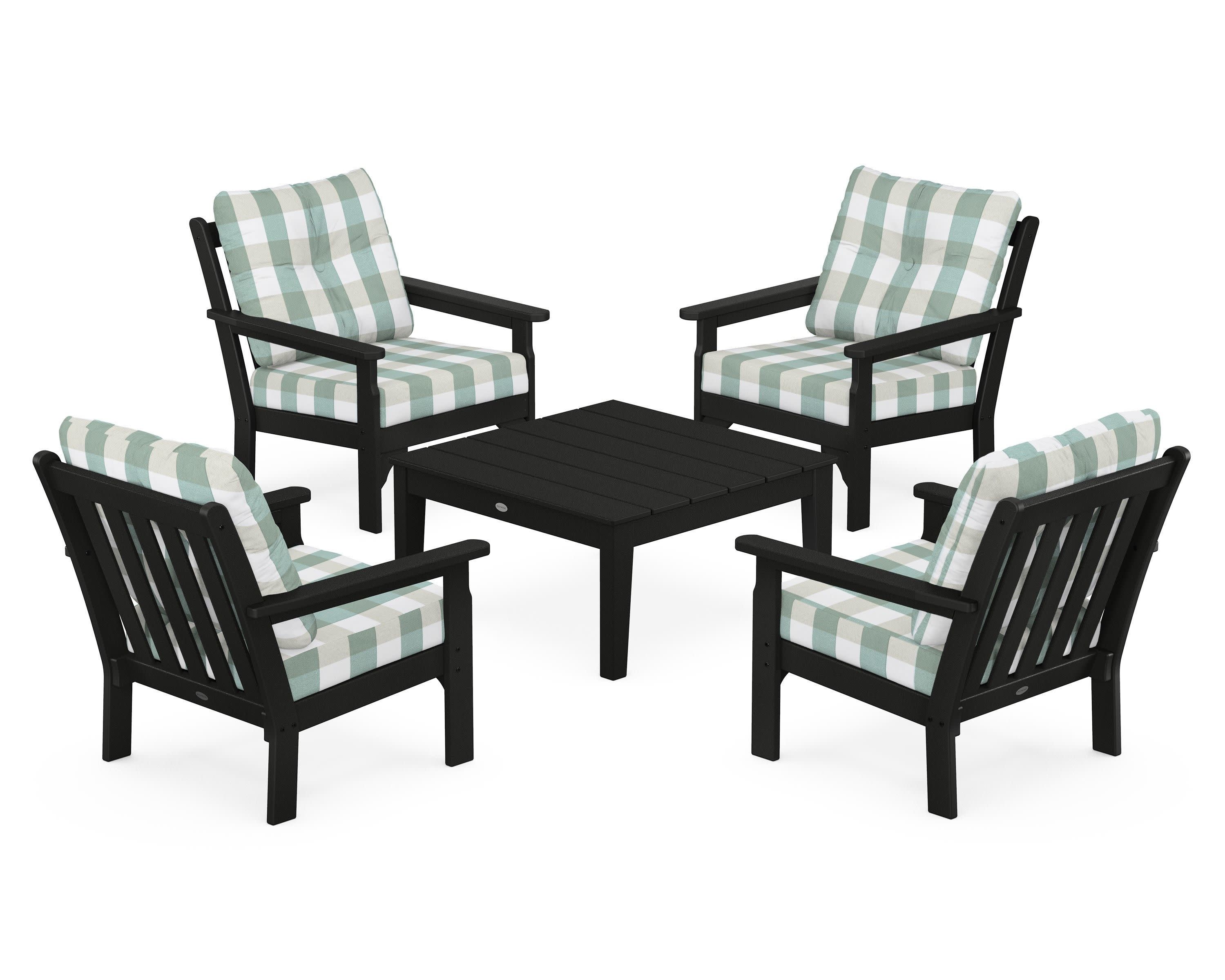 Vineyard 5-Piece Deep Seating Conversation Set in Black / Buffalo Plaid Glacier Spa