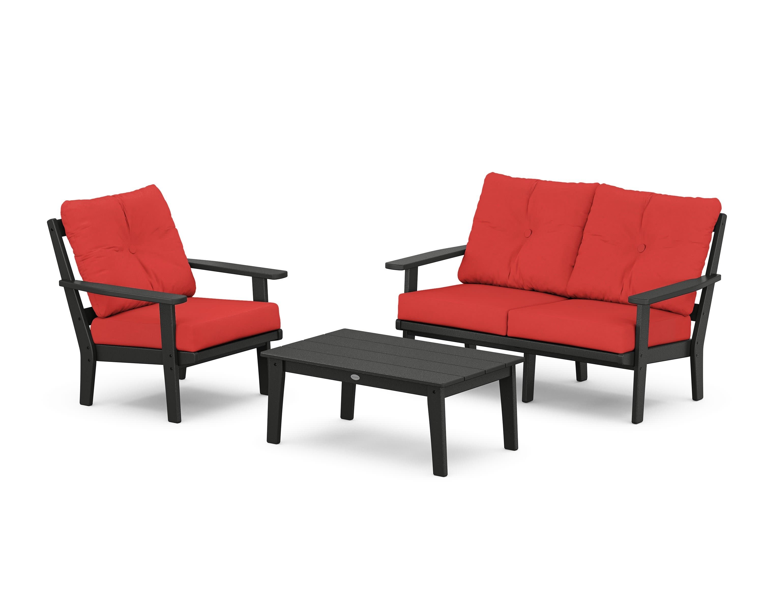 Oxford 3-Piece Deep Seating Set with Loveseat in Black / Crimson Linen