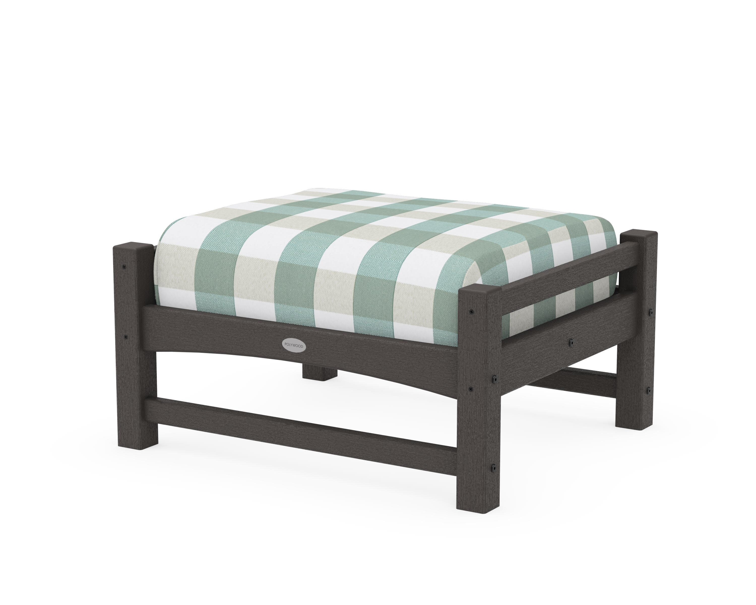 Club Ottoman in Vintage Coffee / Buffalo Plaid Glacier Spa