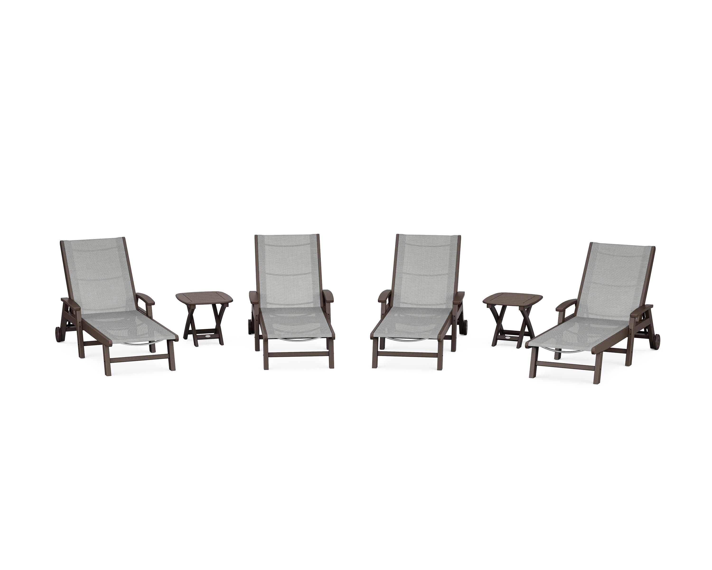 Coastal Chaise 6-Piece Set with Wheels in Mahogany / Metallic Sling