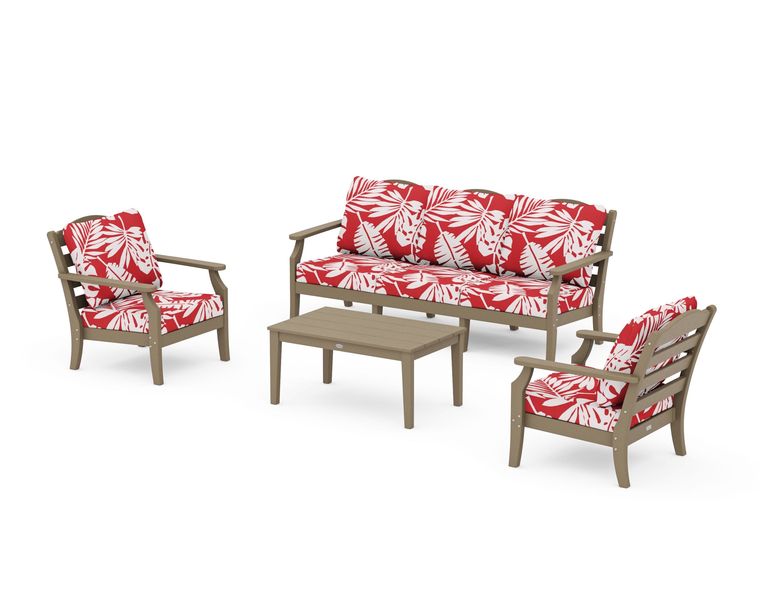 Savannah 4-Piece Deep Seating Set with Sofa in Vintage Sahara / Leaf Crimson