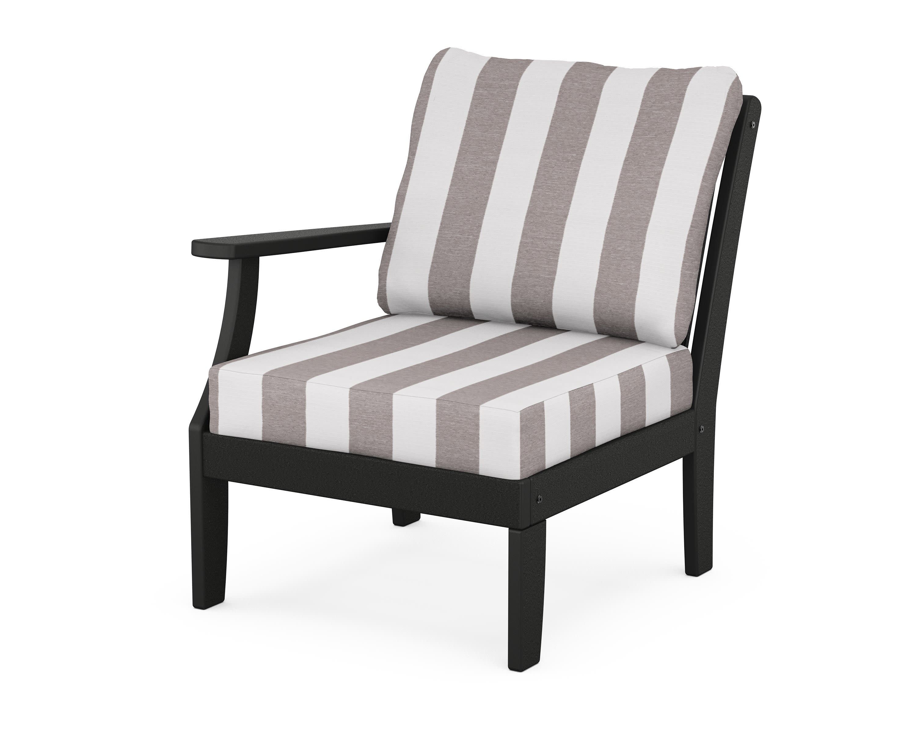 Braxton Modular Left Arm Chair in Black / Cabana Stripe Grey Mist