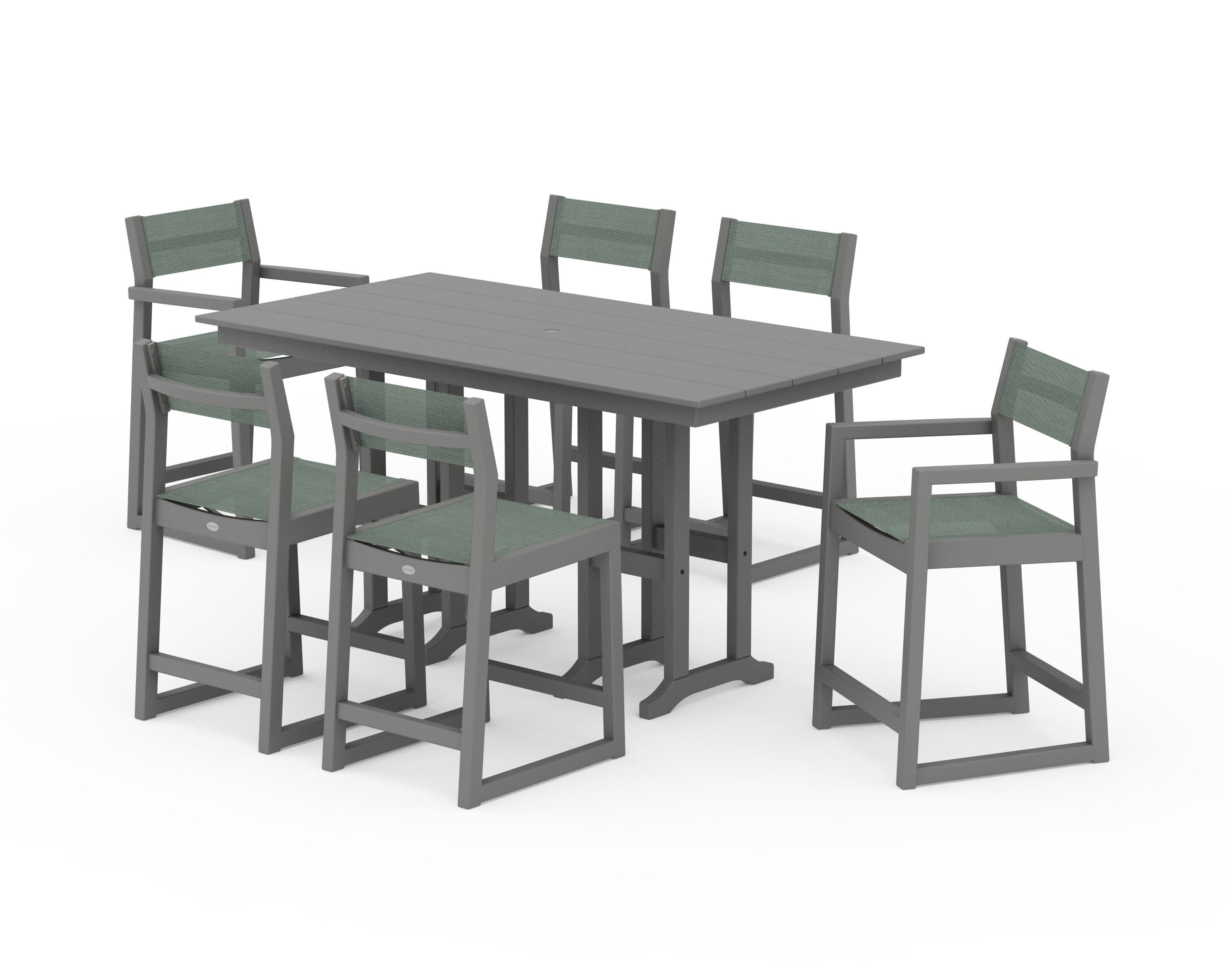 EDGE Sling 7-Piece Farmhouse Counter Set in Slate Grey / Dupioni Sea Mist Sling