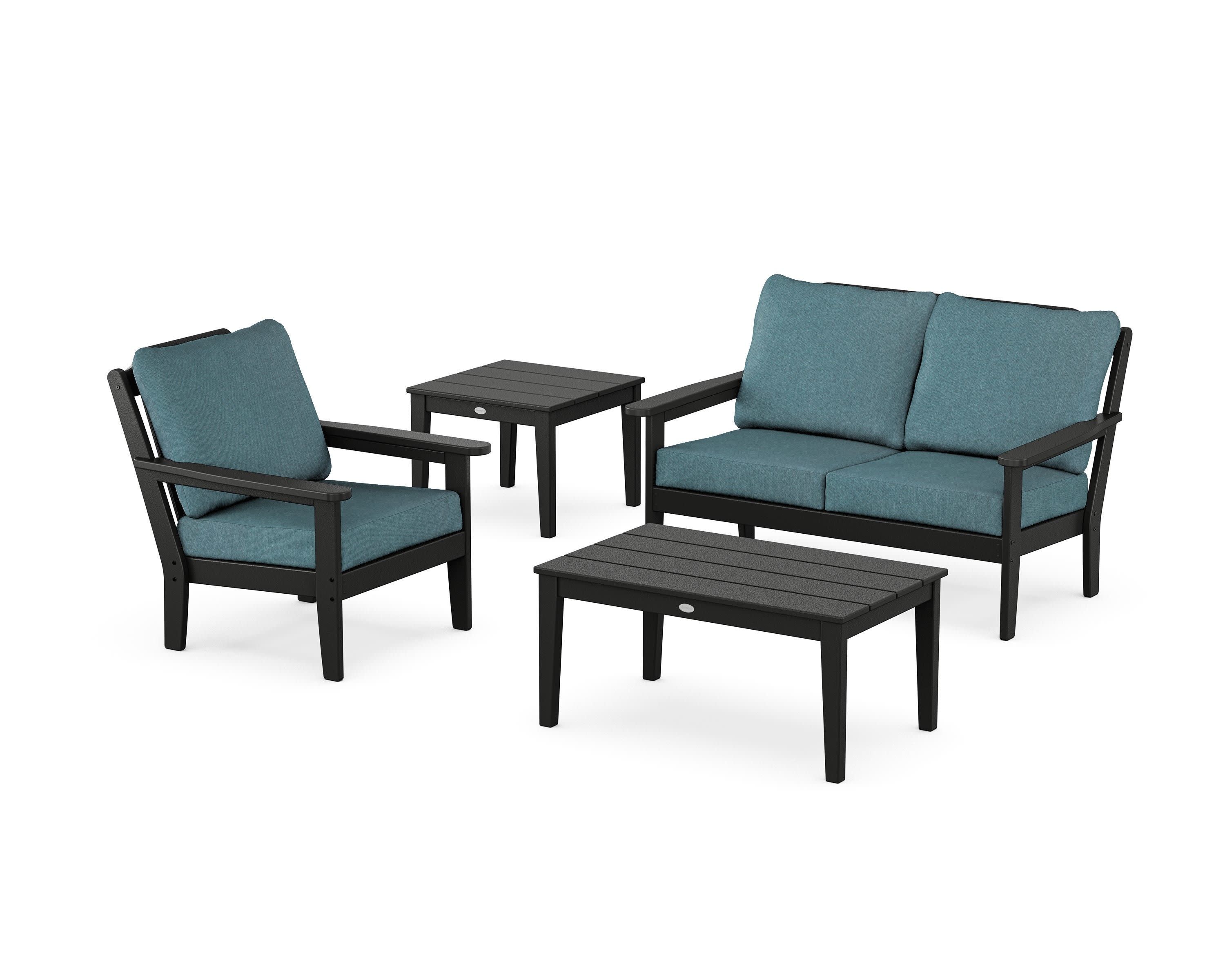 Wovendale 4-Piece Deep Seating Set in Black / Ocean Teal