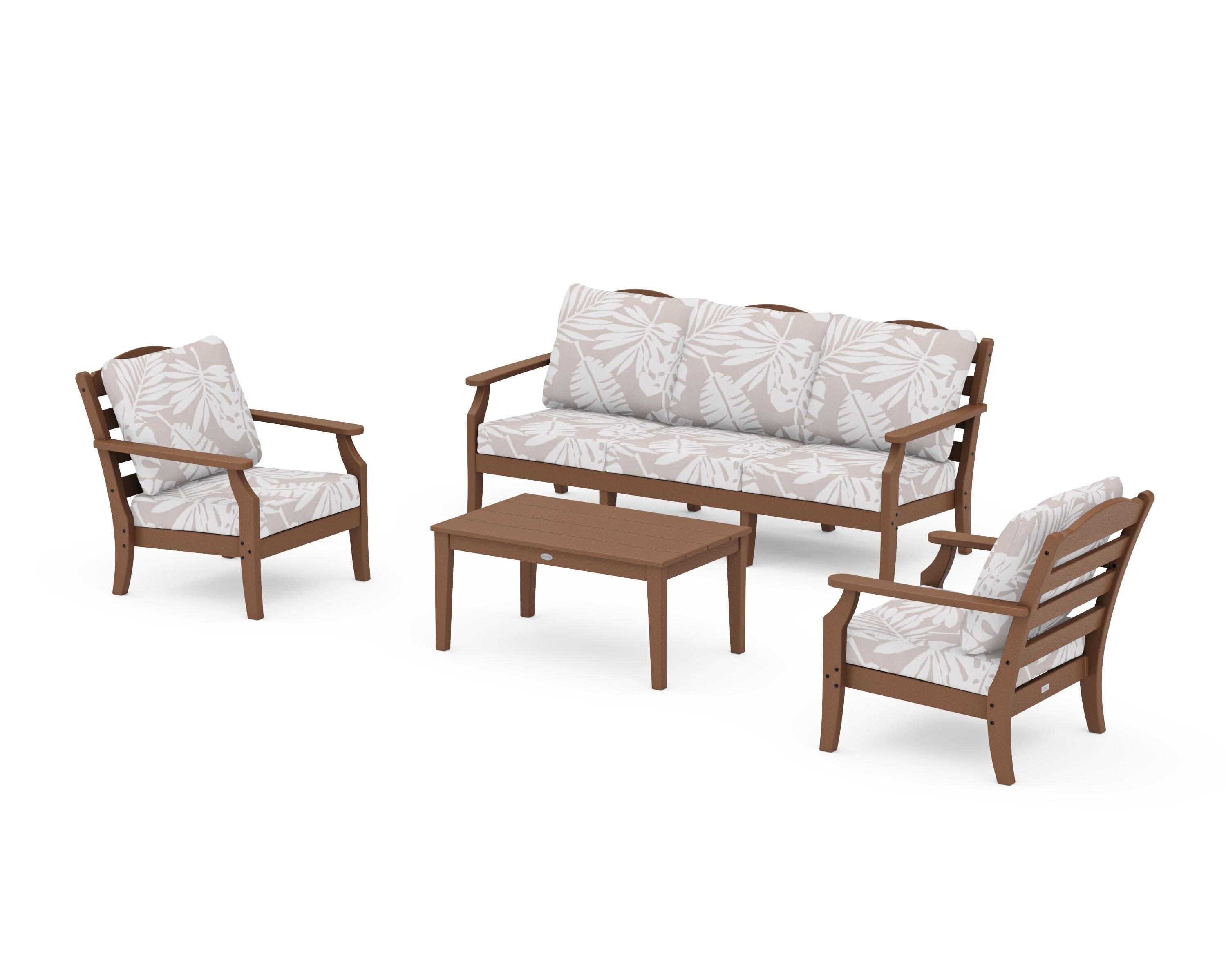 Savannah 4-Piece Deep Seating Set with Sofa in Teak / Leaf Dune Burlap