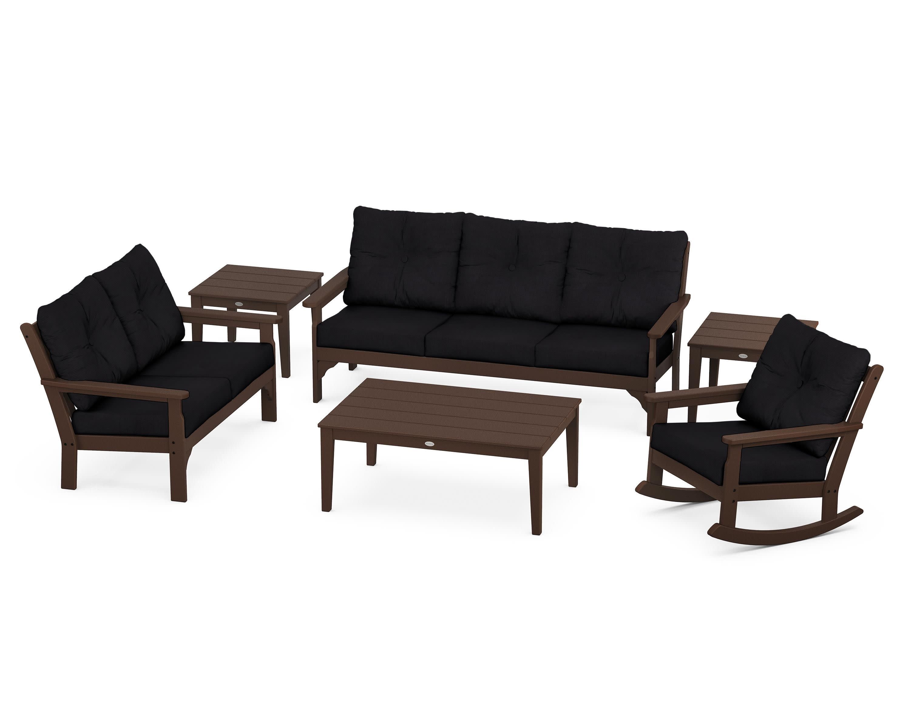 Vineyard 6-Piece Deep Seating Set in Mahogany / Midnight Linen