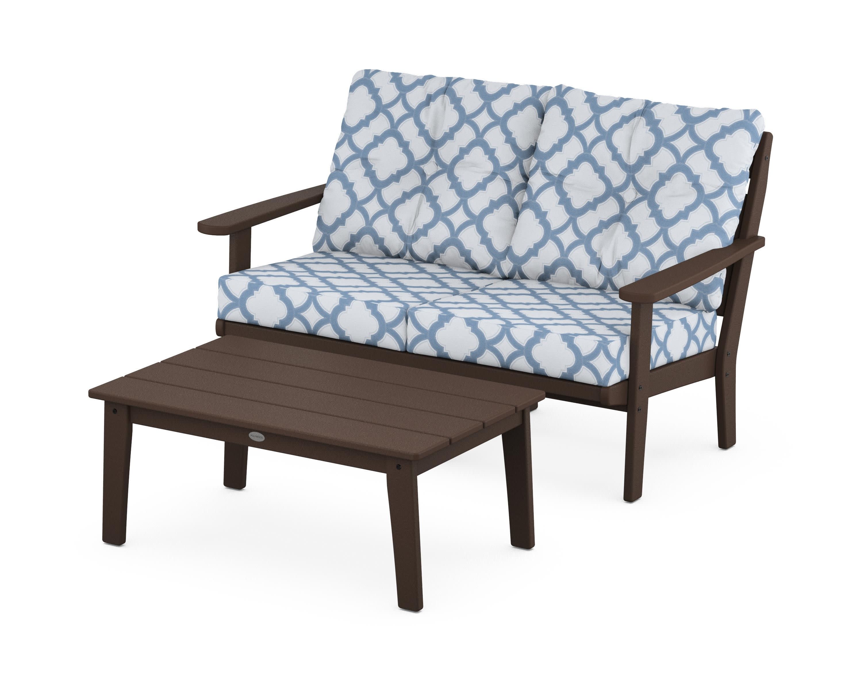 Lakeside 2-Piece Lounge Loveseat Set in Mahogany / Trellis Sky Blue