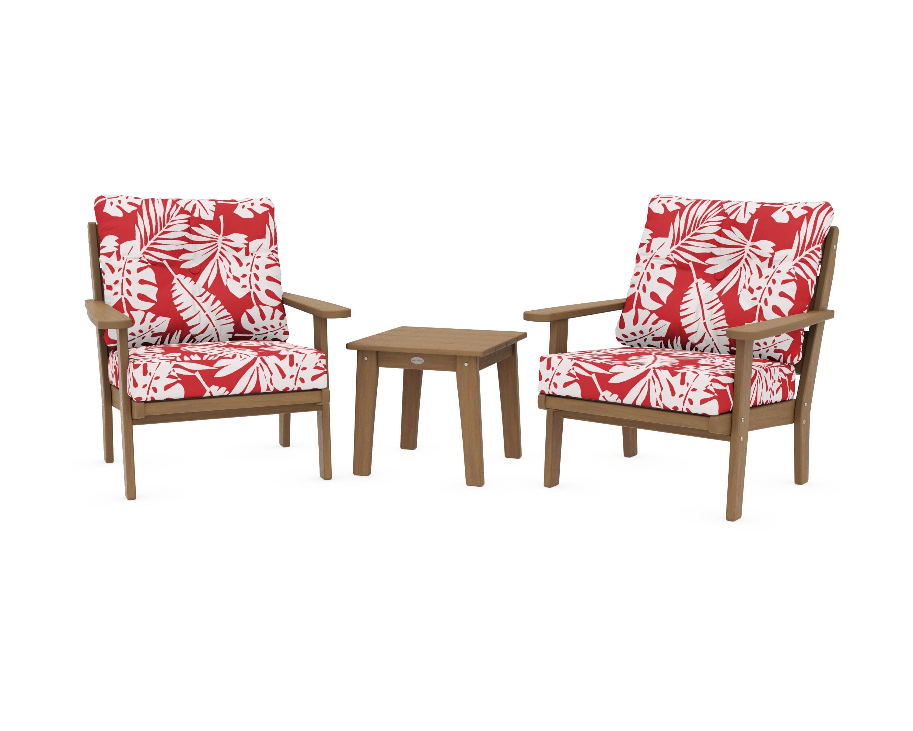 Lakeside 3-Piece Deep Seating Chair Set in Natural / Leaf Crimson