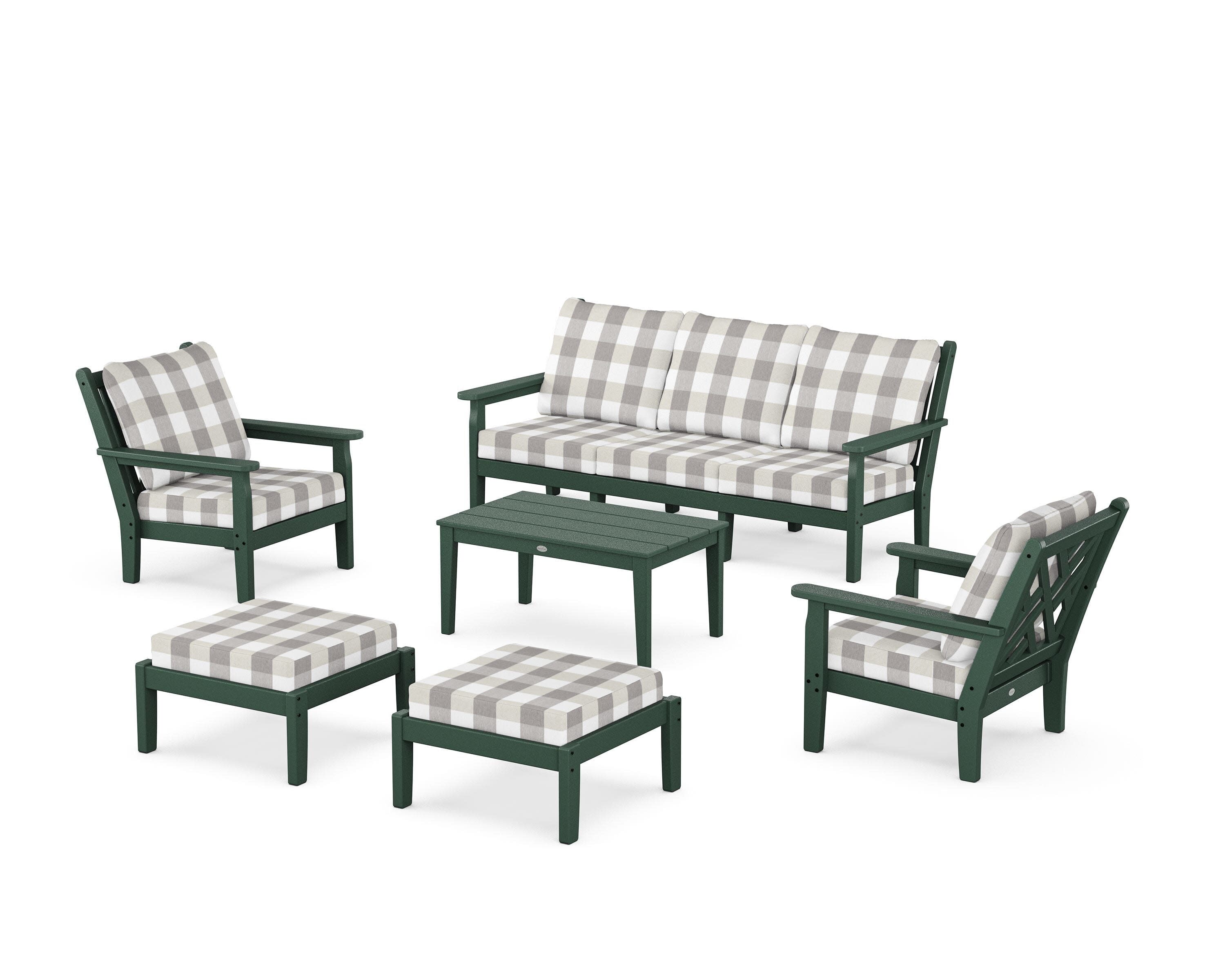 Chippendale 6-Piece Lounge Sofa Set in Green / Buffalo Plaid Grey Mist