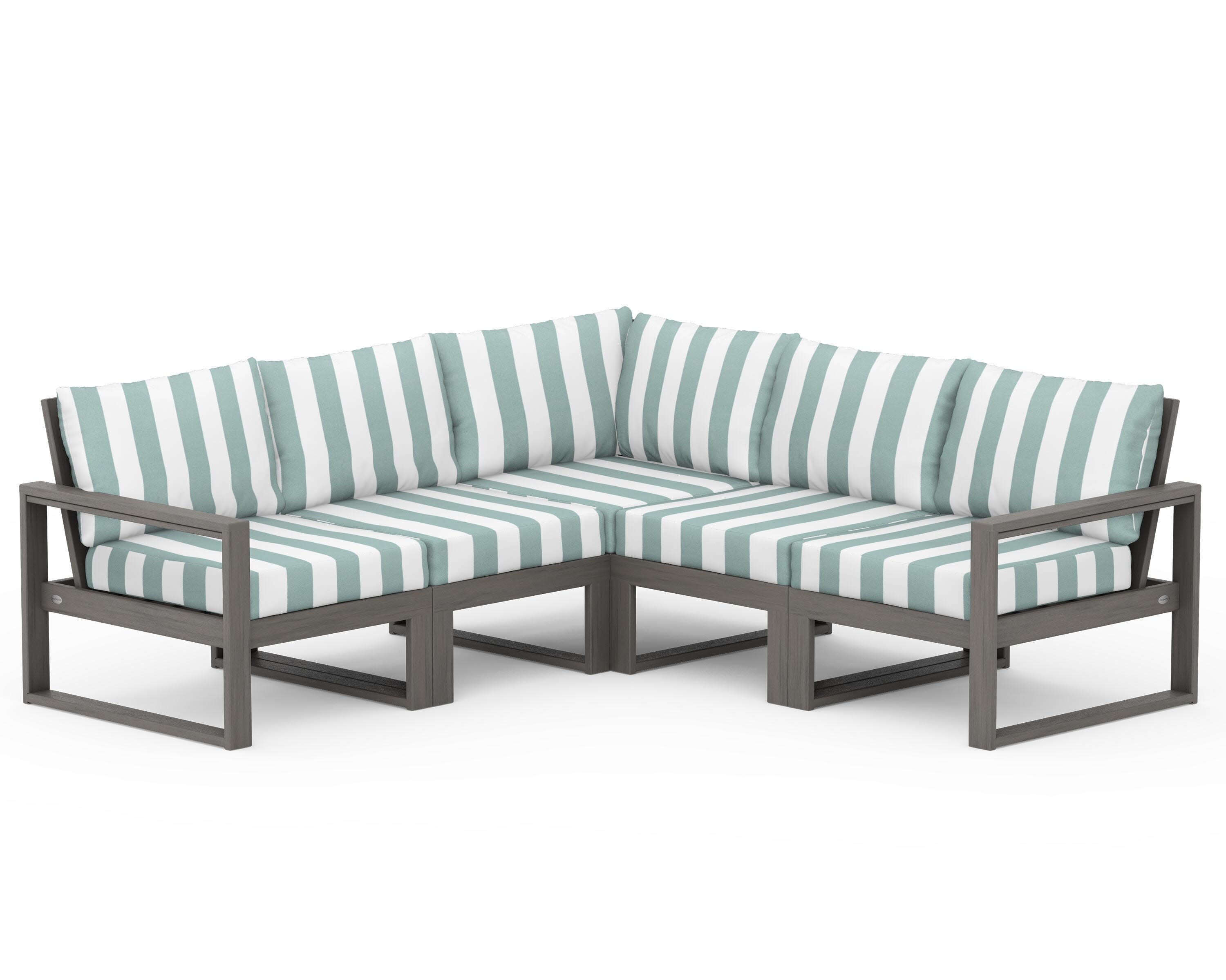 EDGE 5-Piece Modular Deep Seating Set in Driftwood / Cabana Stripe Glacier Spa