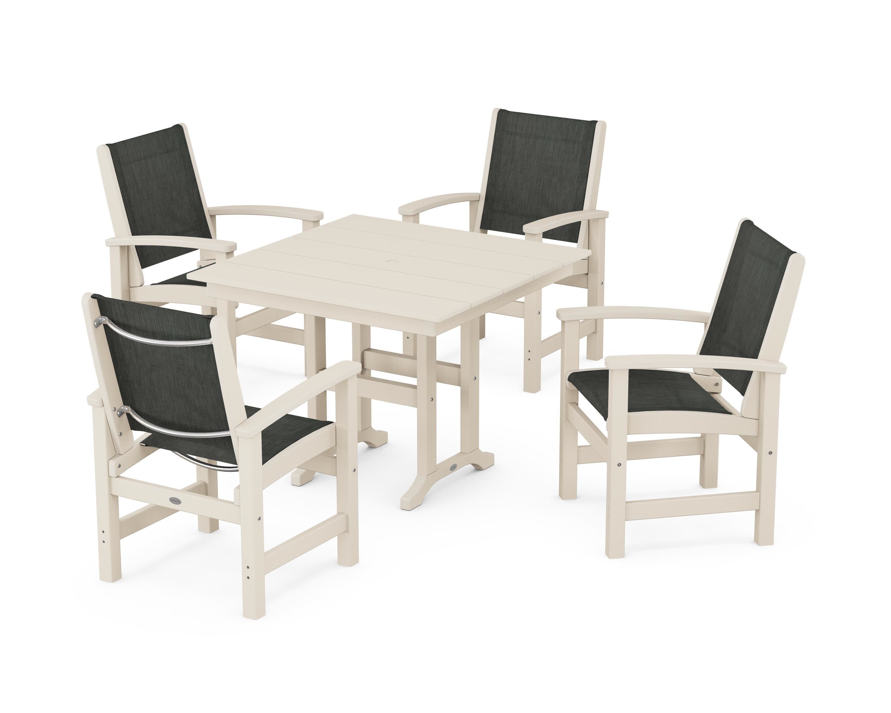 Coastal 5-Piece Farmhouse Dining Set in Sand / Ember Sling