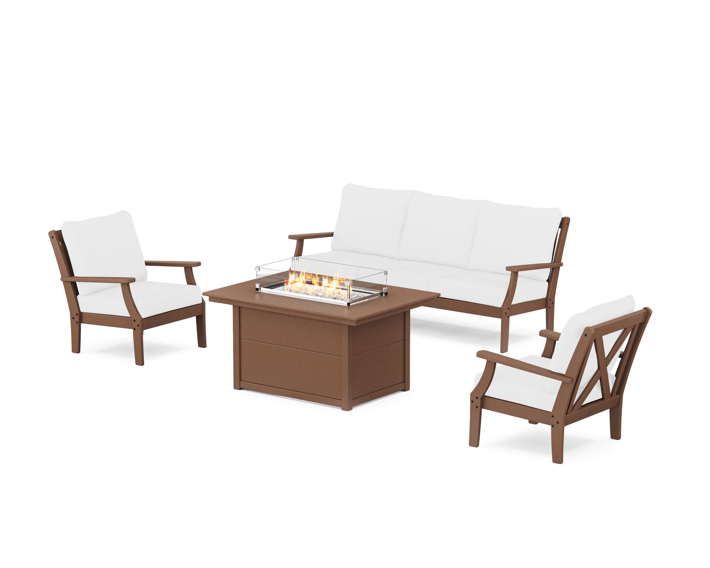 Braxton Deep Seating Fire Pit Table Set in Teak / Natural