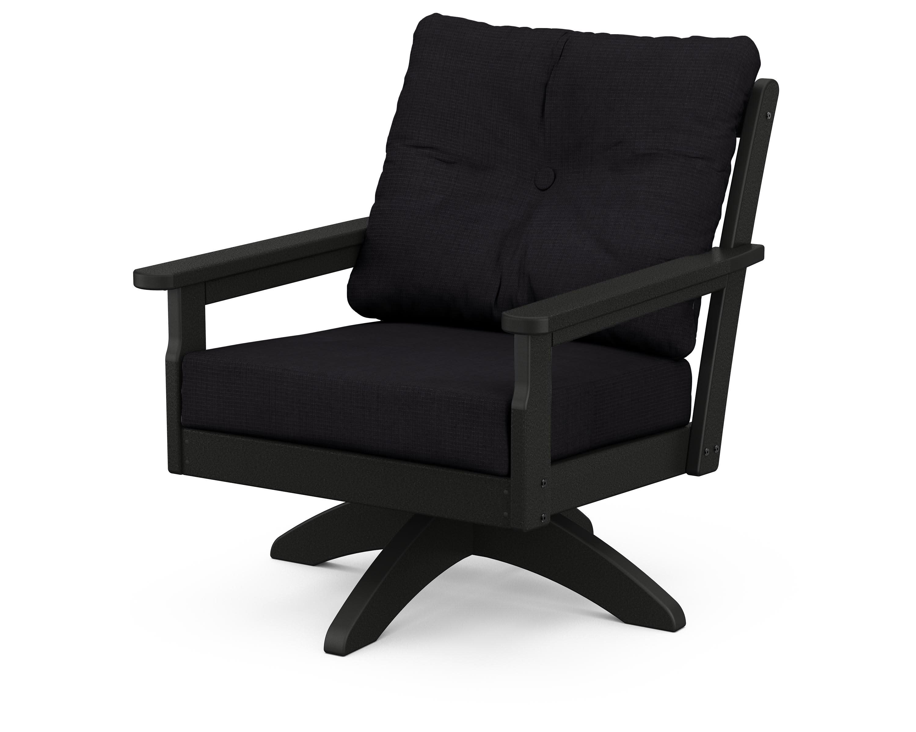 Vineyard Deep Seating Swivel Chair in Black / Midnight Linen