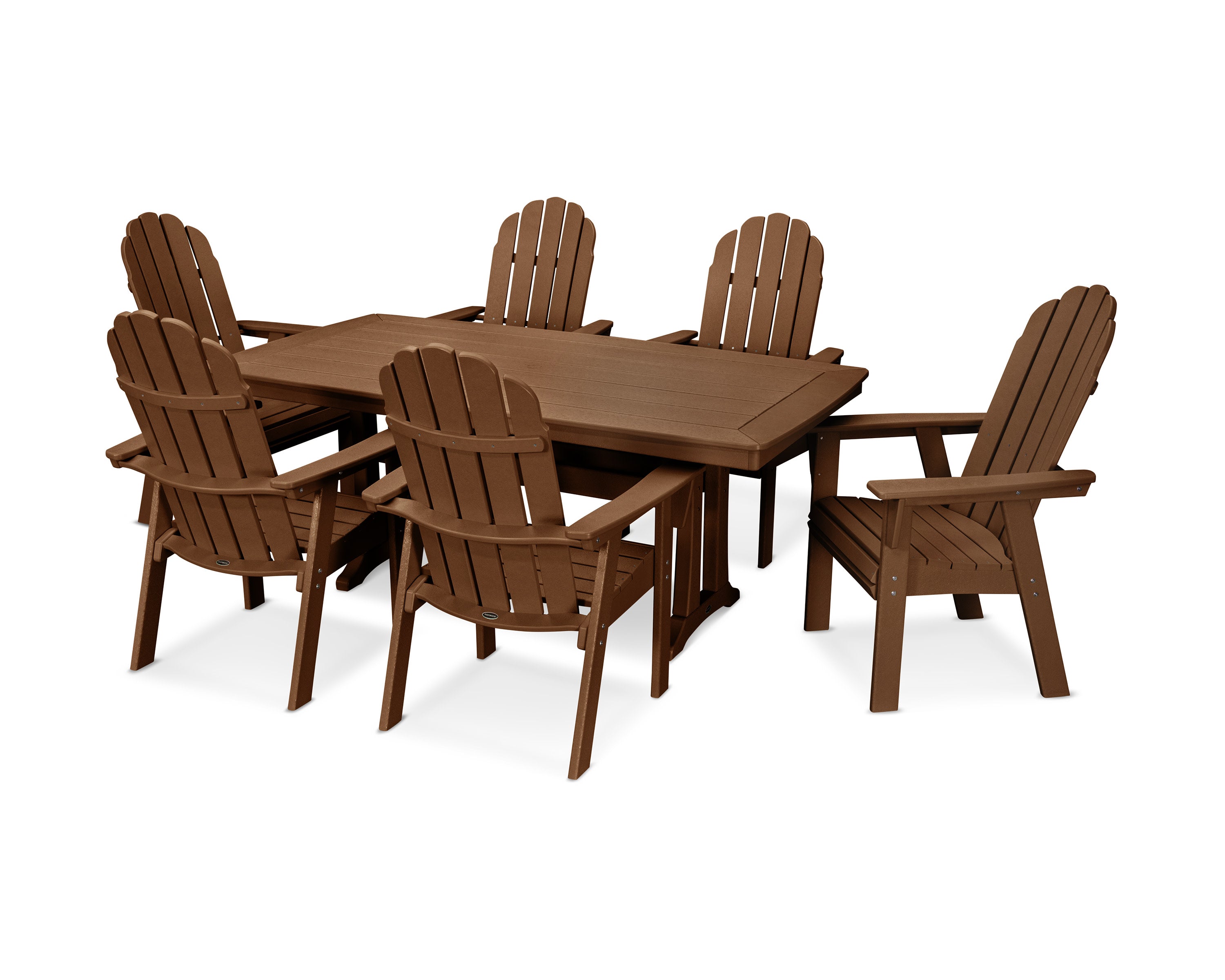 Vineyard Curveback Adirondack 7-Piece Dining Set with Trestle Legs in Teak