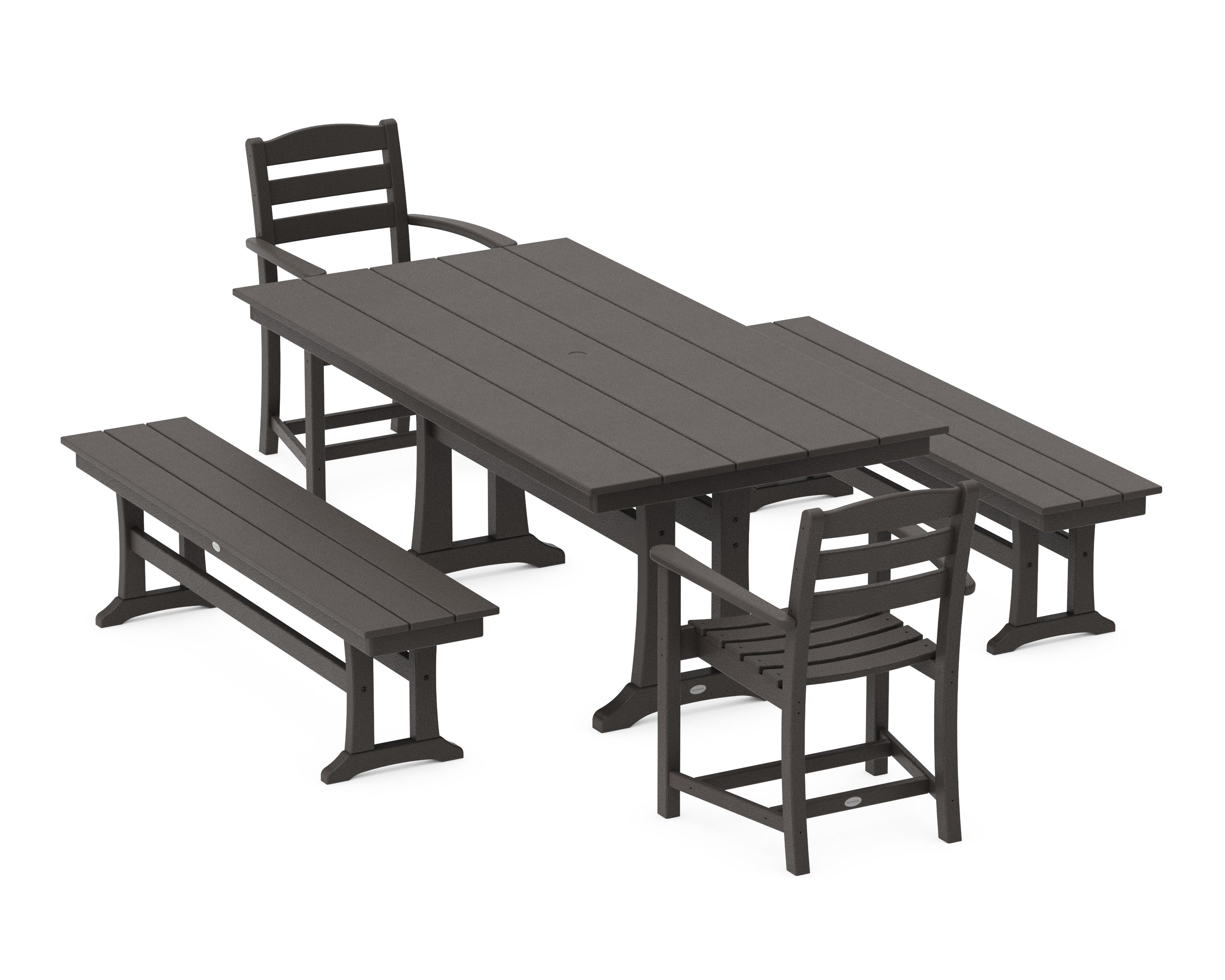 La Casa Cafe 5-Piece Farmhouse Dining Set With Trestle Legs in Vintage Coffee