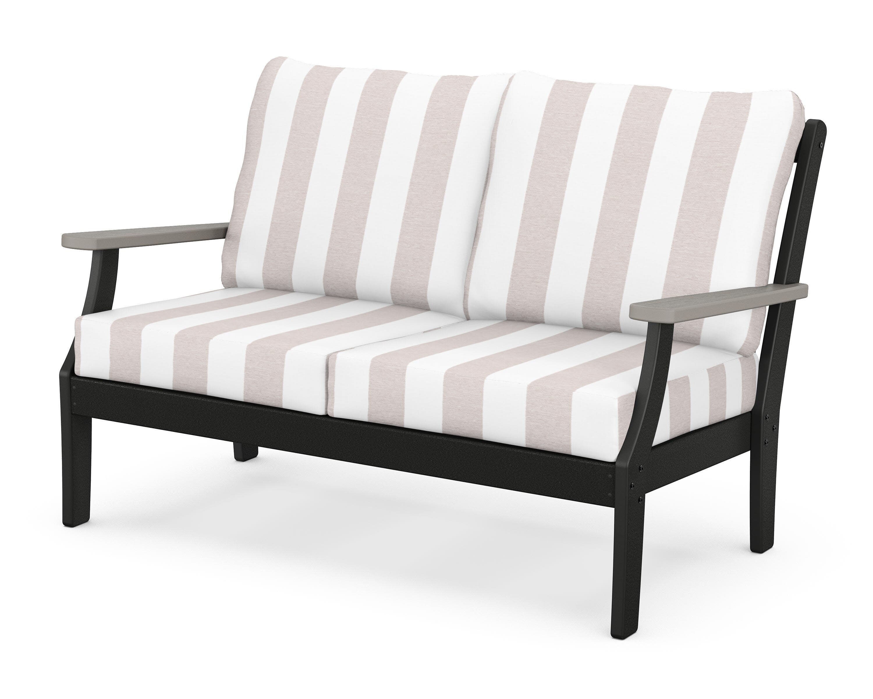 Braxton Deep Seating Loveseat in Black / Driftwood / Cabana Stripe Dune Burlap