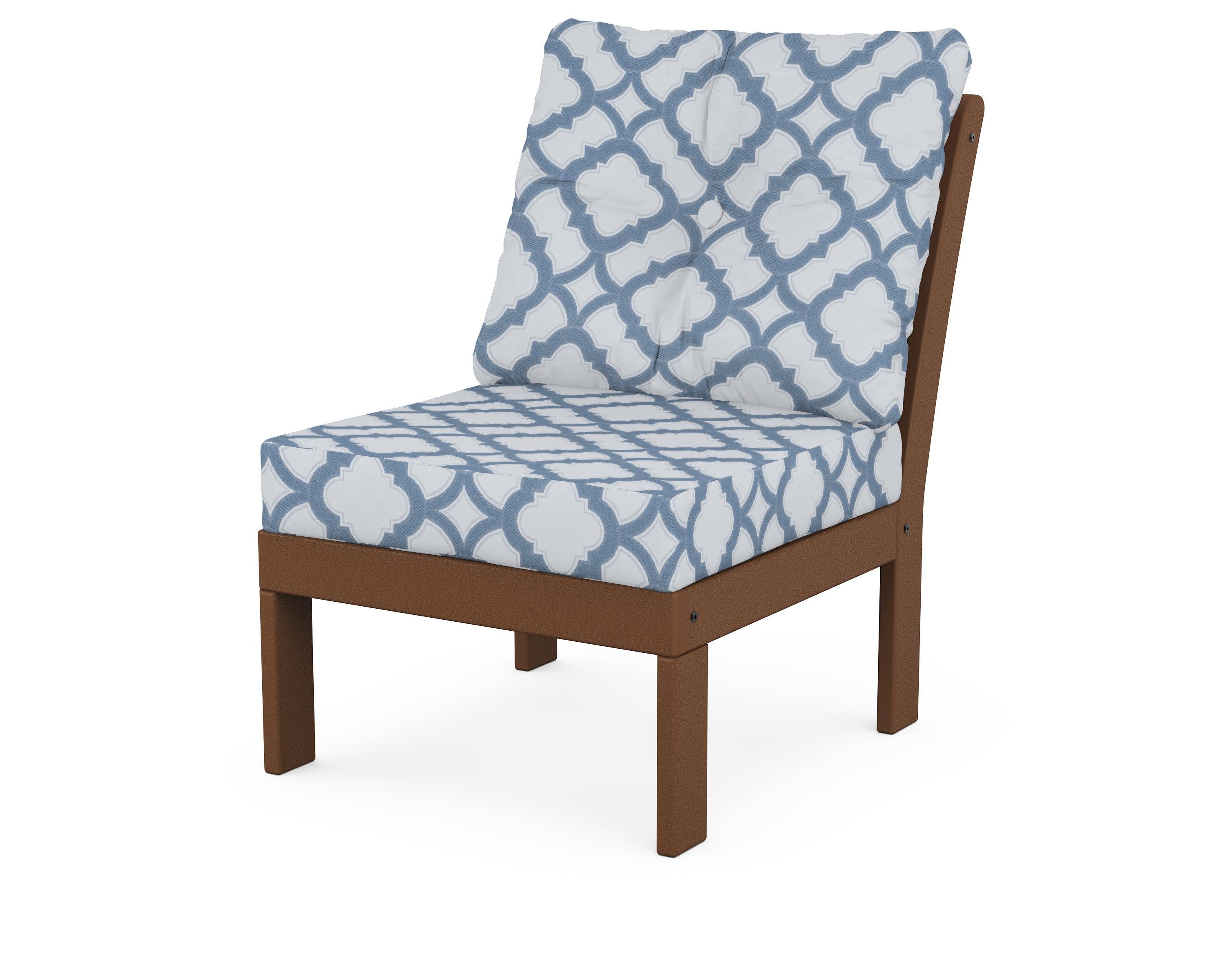 Vineyard Modular Armless Chair in Teak / Trellis Sky Blue