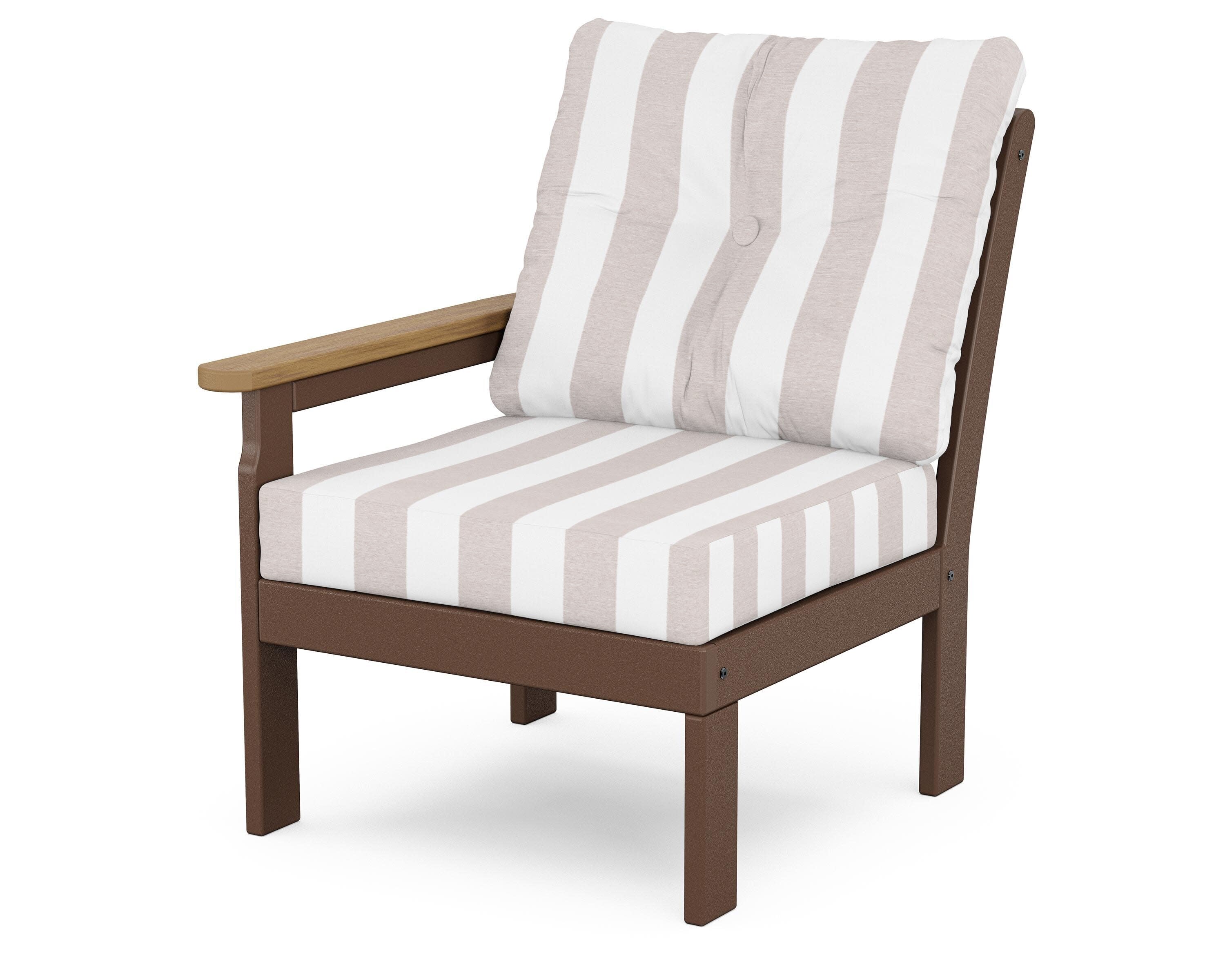 Vineyard Modular Left Arm Chair in Mahogany / Natural / Cabana Stripe Dune Burlap