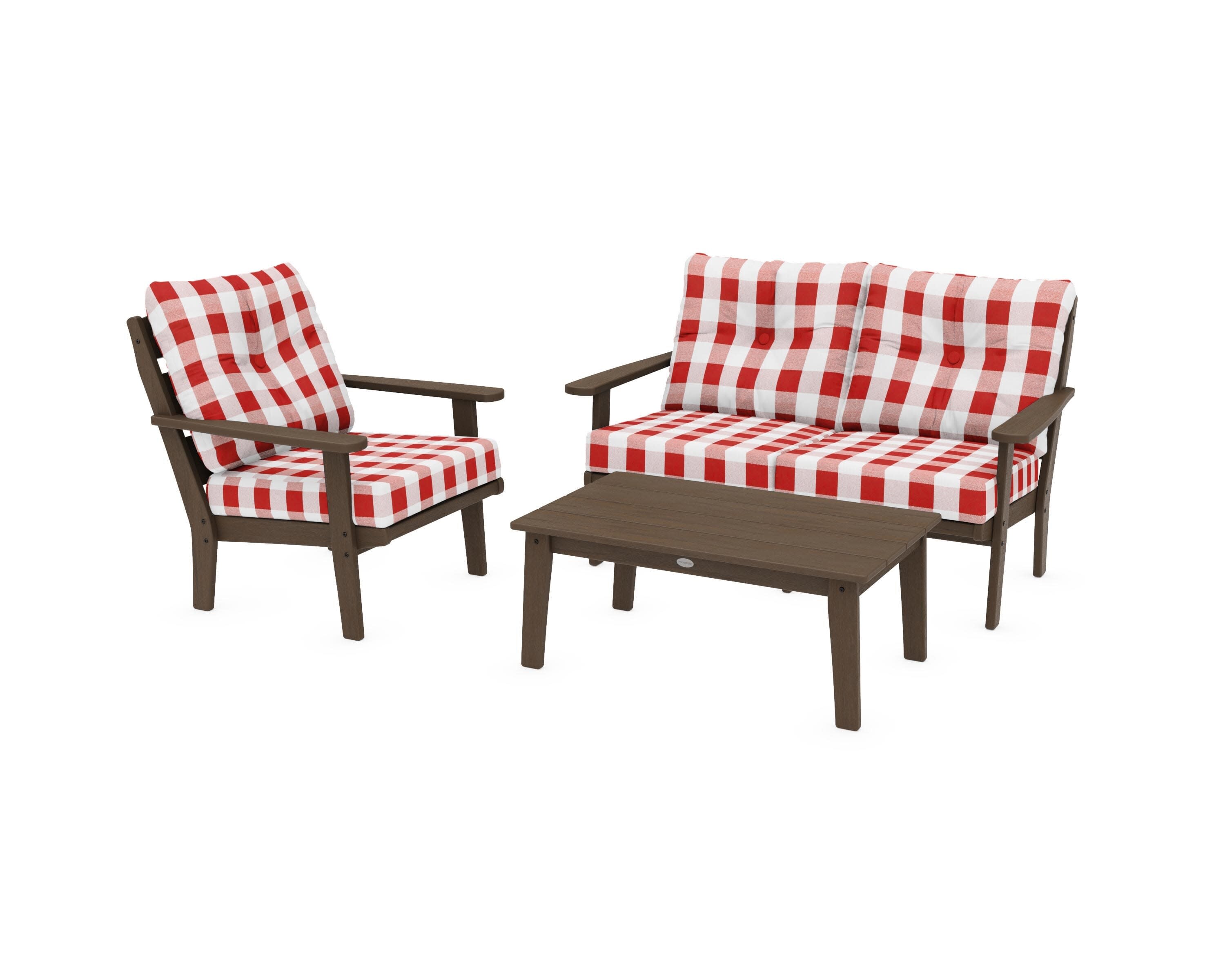 Lakeside 3-Piece Deep Seating Set in Kona / Buffalo Plaid Crimson