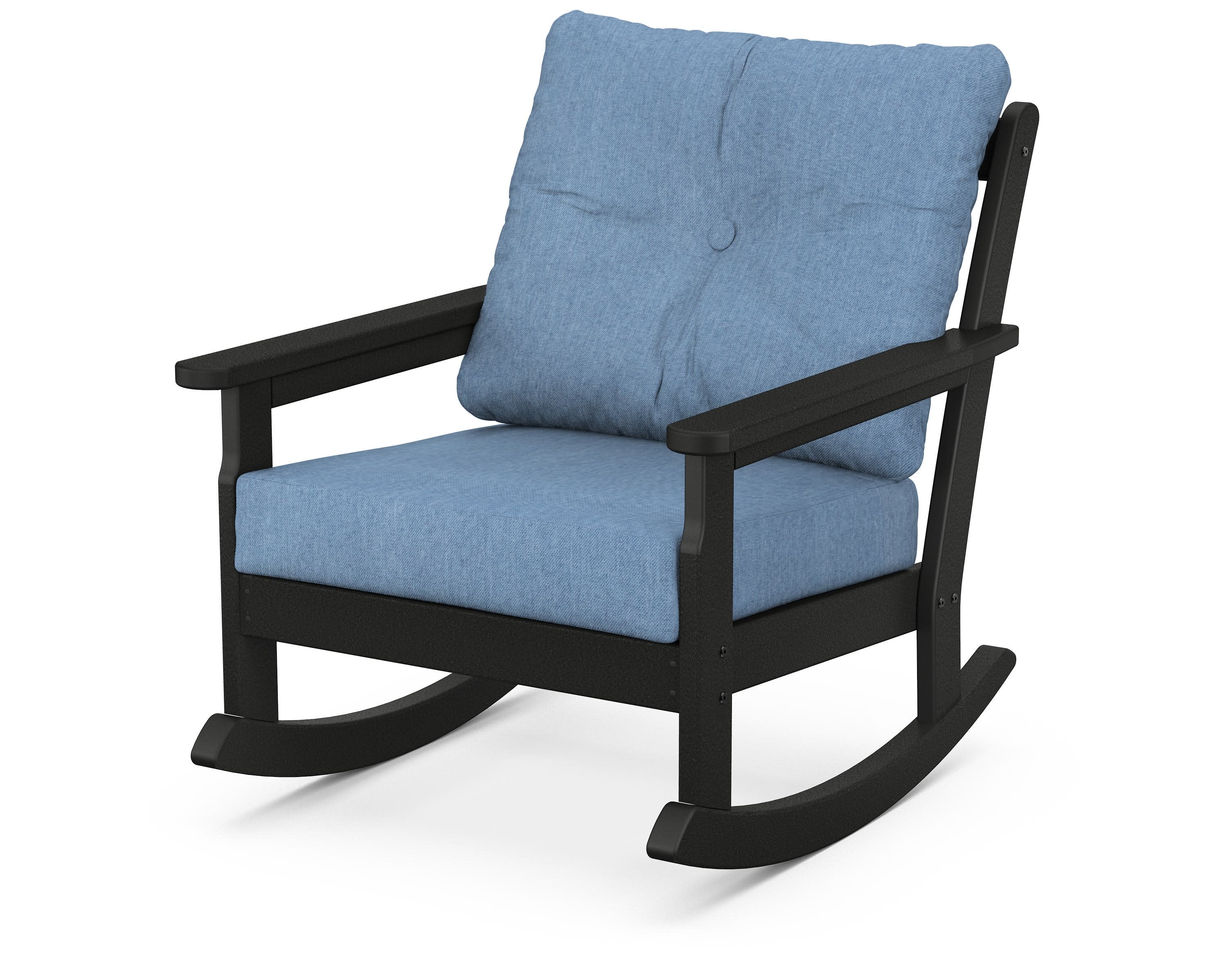 Vineyard Deep Seating Rocking Chair in Black / Sky Blue