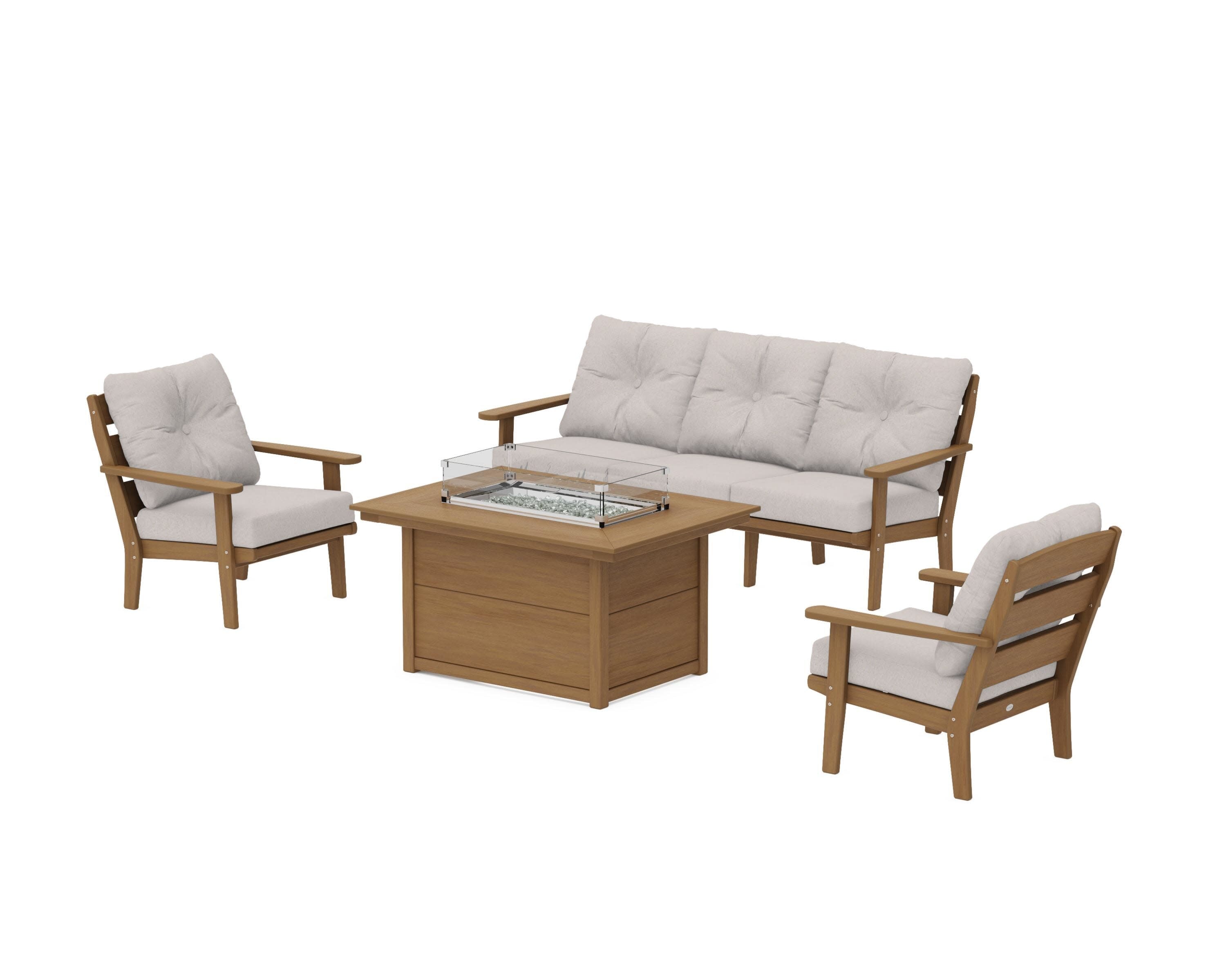 Lakeside Deep Seating Fire Pit Table Set in Natural / Dune Burlap