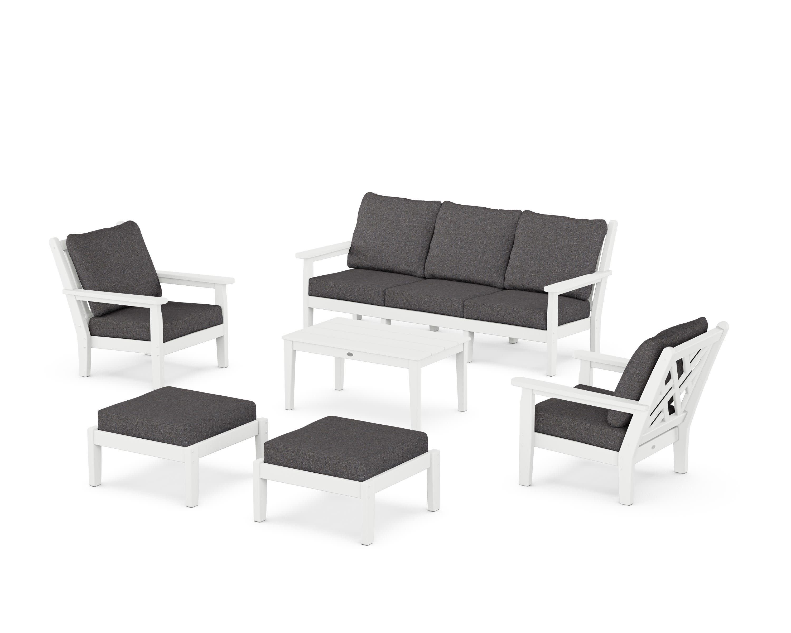 Chippendale 6-Piece Lounge Sofa Set in White / Ash Charcoal