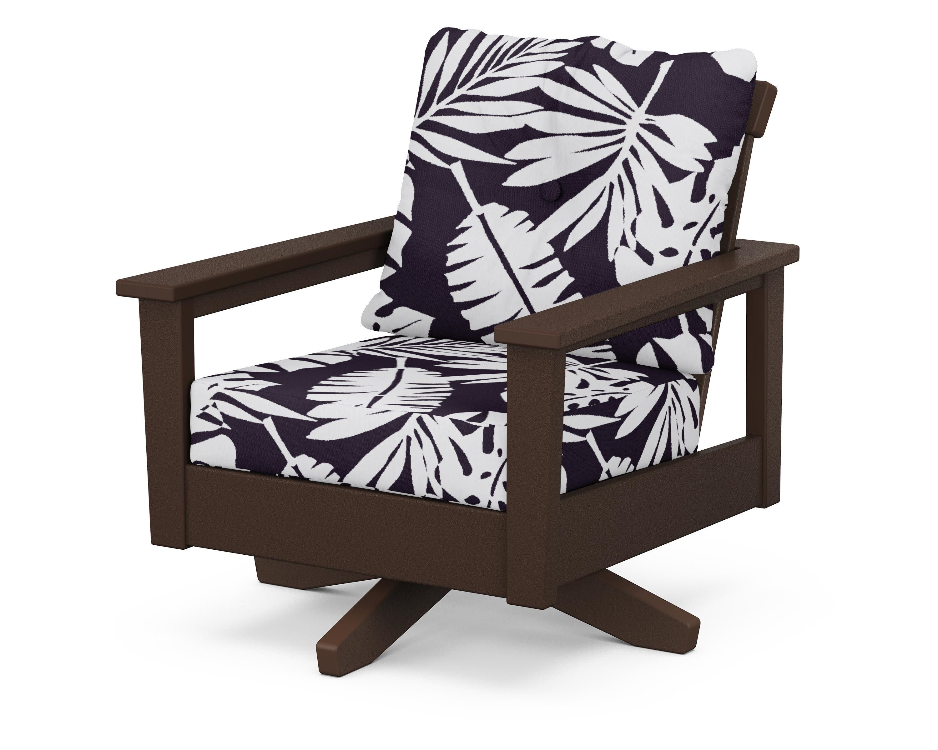 Prescott Deep Seating Swivel Chair in Mahogany / Leaf Navy