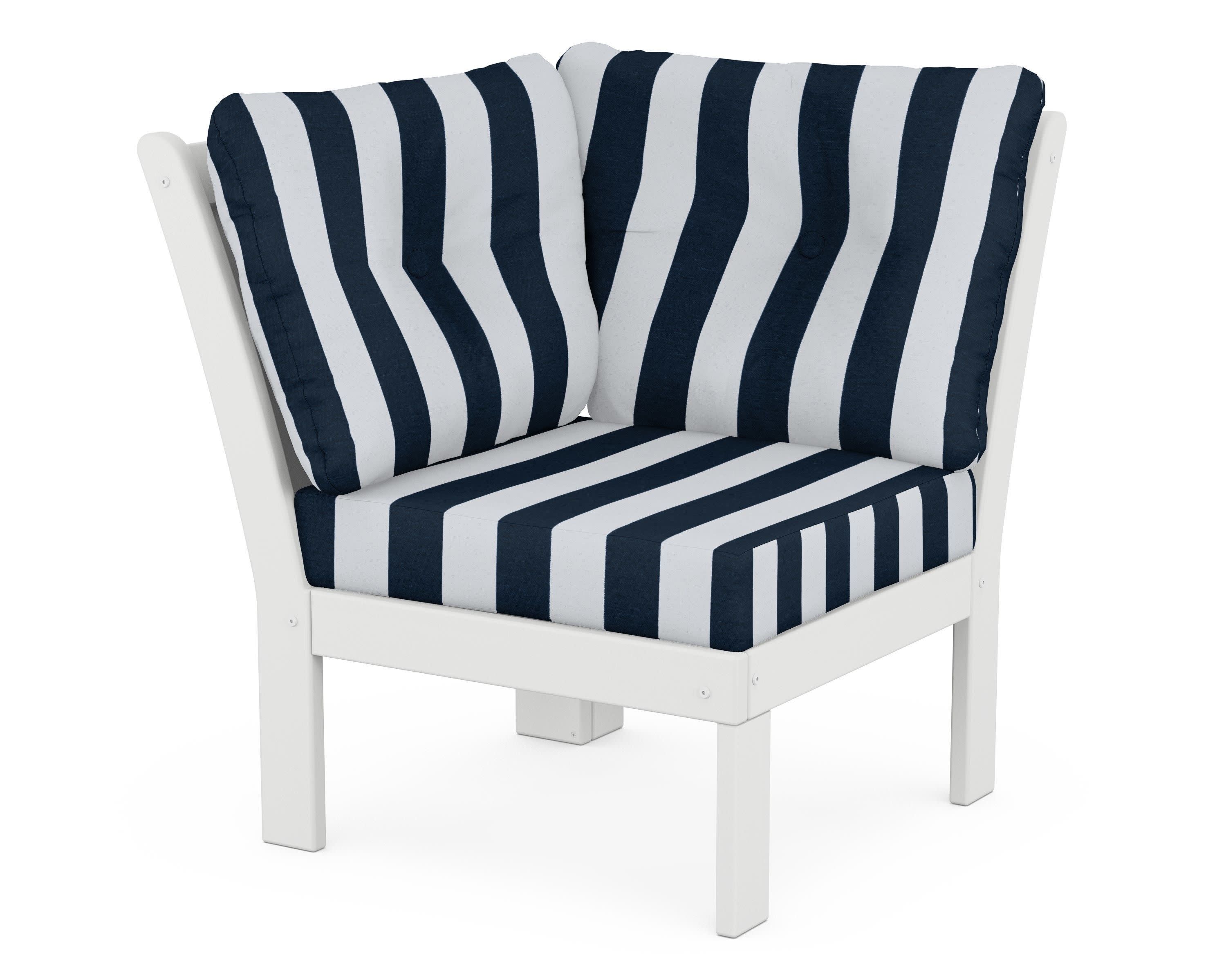 Vineyard Modular Corner Chair in White / Cabana Stripe Marine Indigo