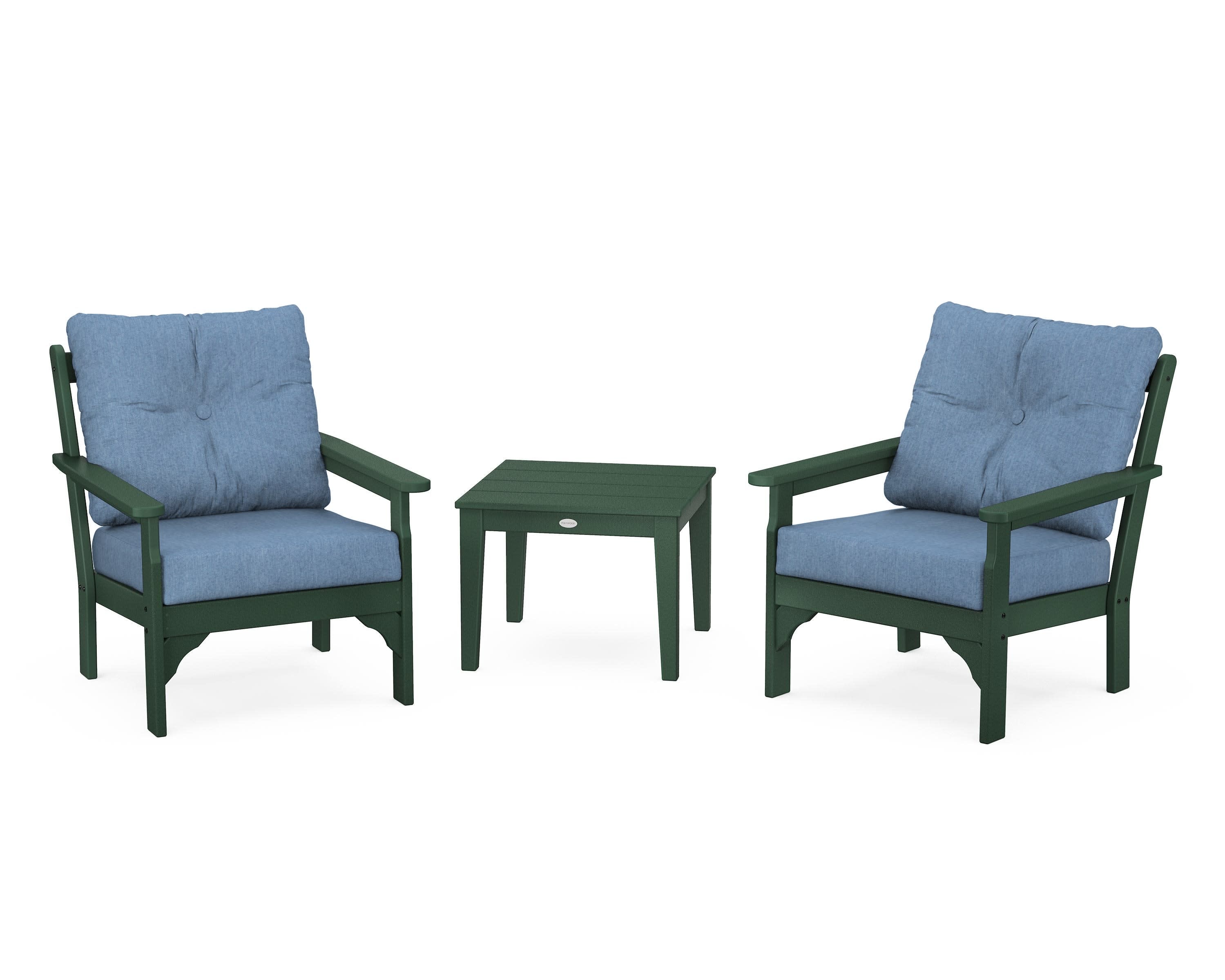 Vineyard 3-Piece Deep Seating Set in Green / Sky Blue