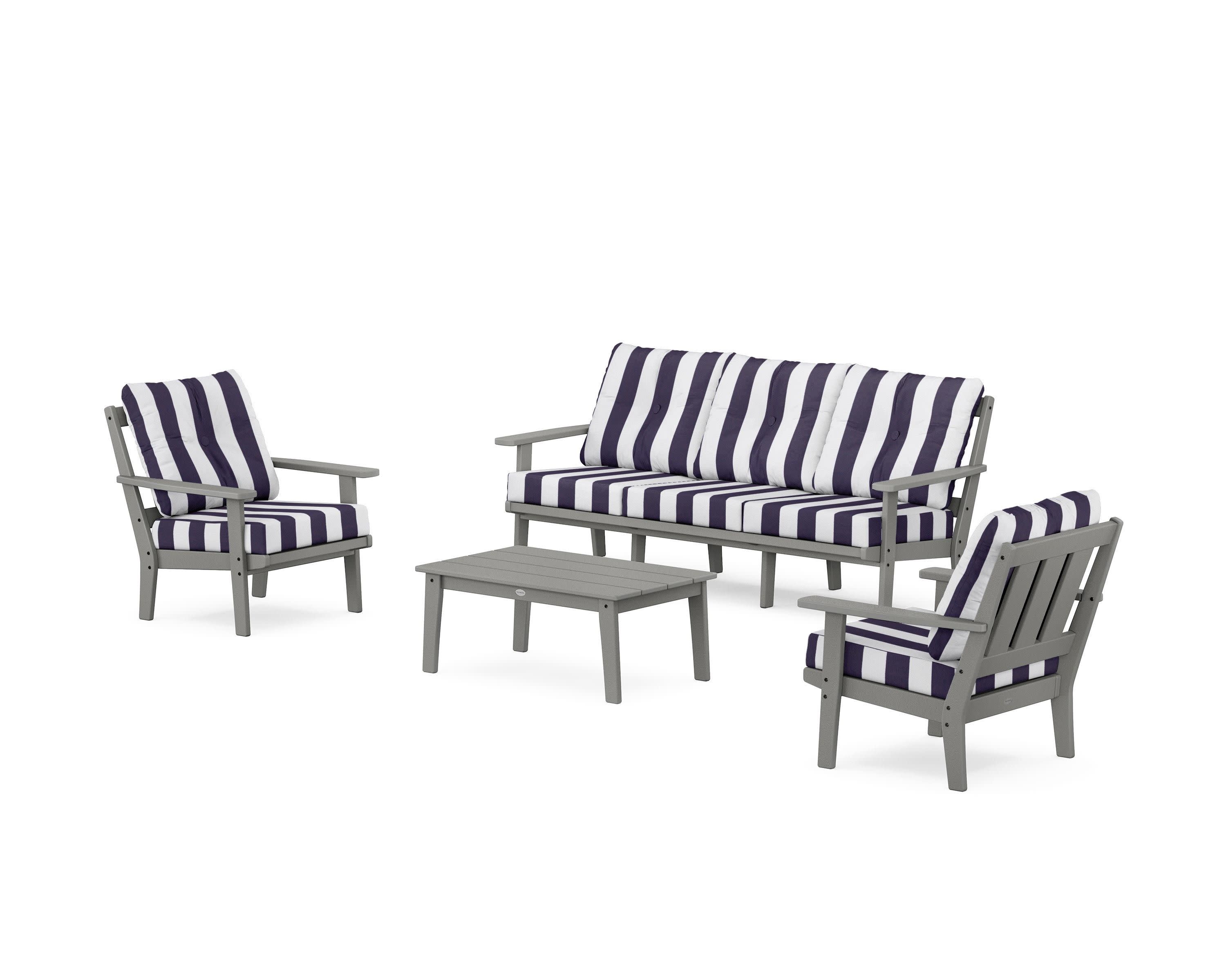Oxford 4-Piece Deep Seating Set with Sofa in Slate Grey / Cabana Stripe Navy