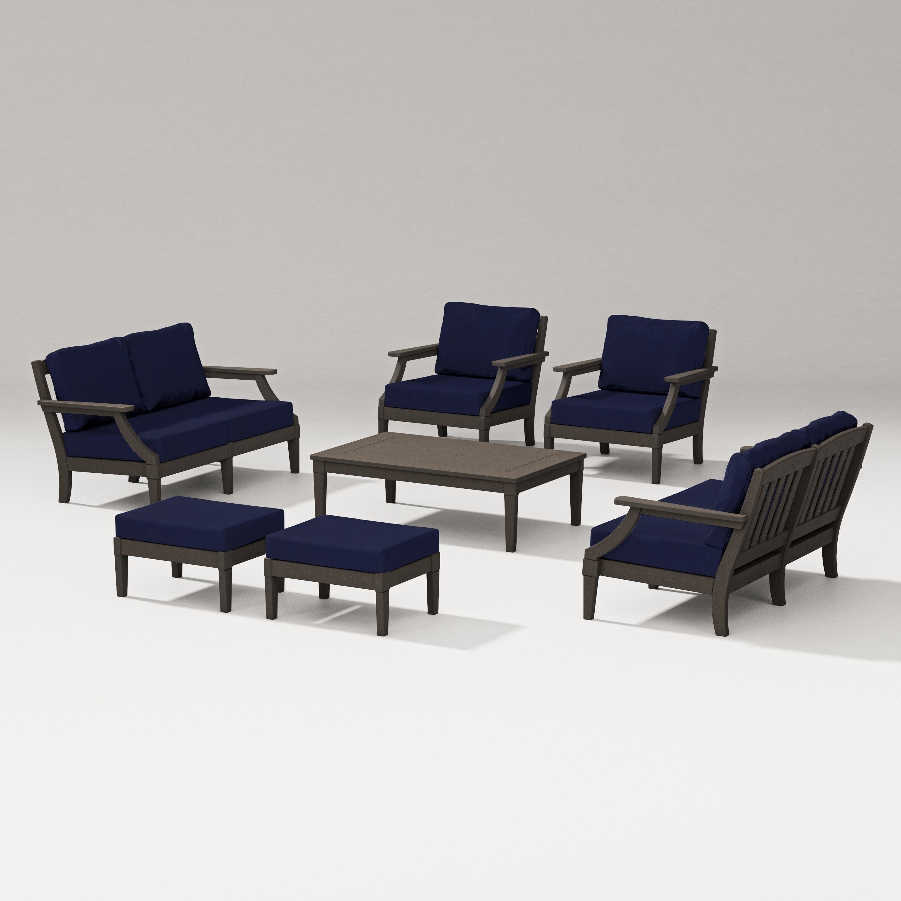 Estate 7-Piece Lounge Loveseat Set in Vintage Coffee / Navy