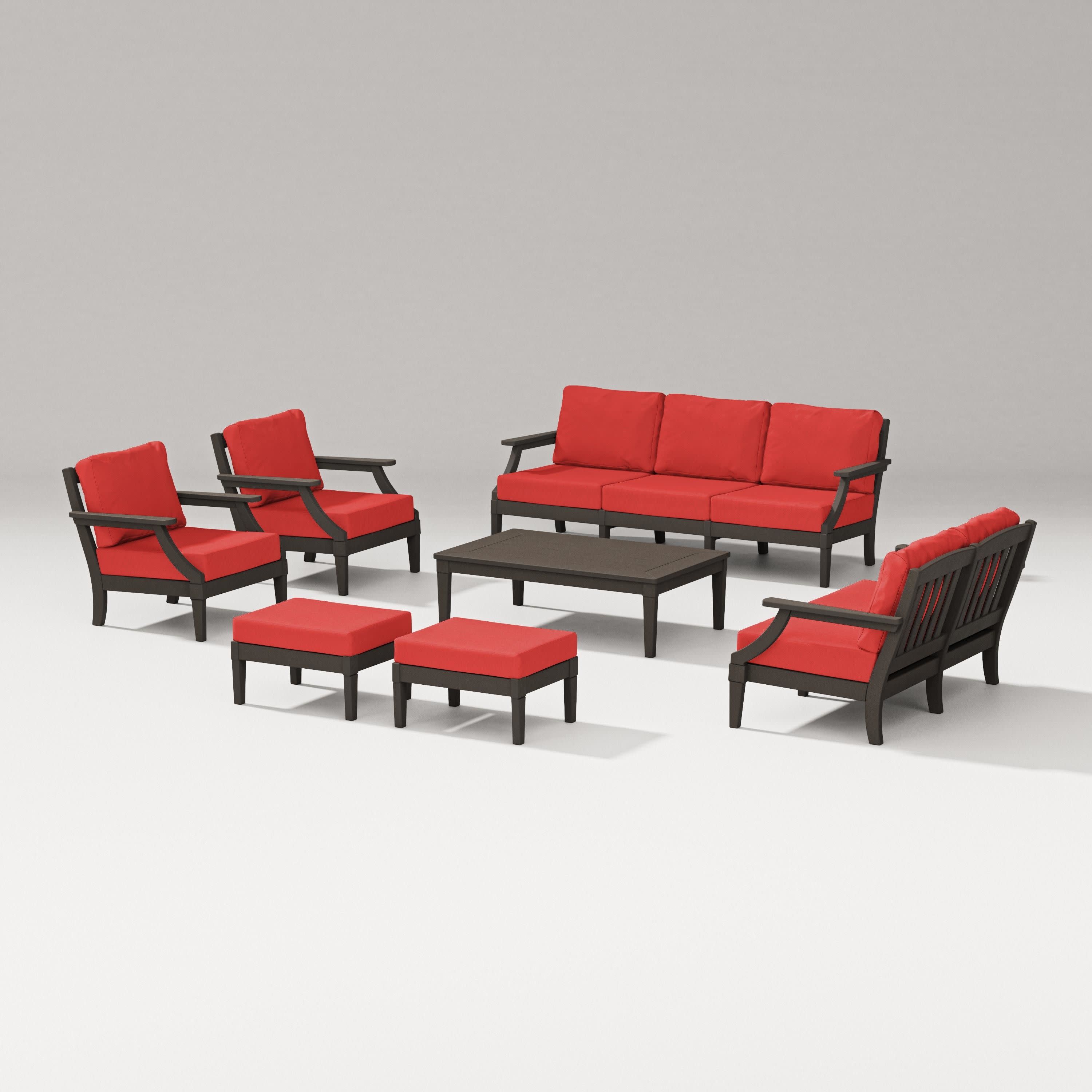 Estate 7-Piece Lounge Sofa Set in Vintage Coffee / Crimson Linen