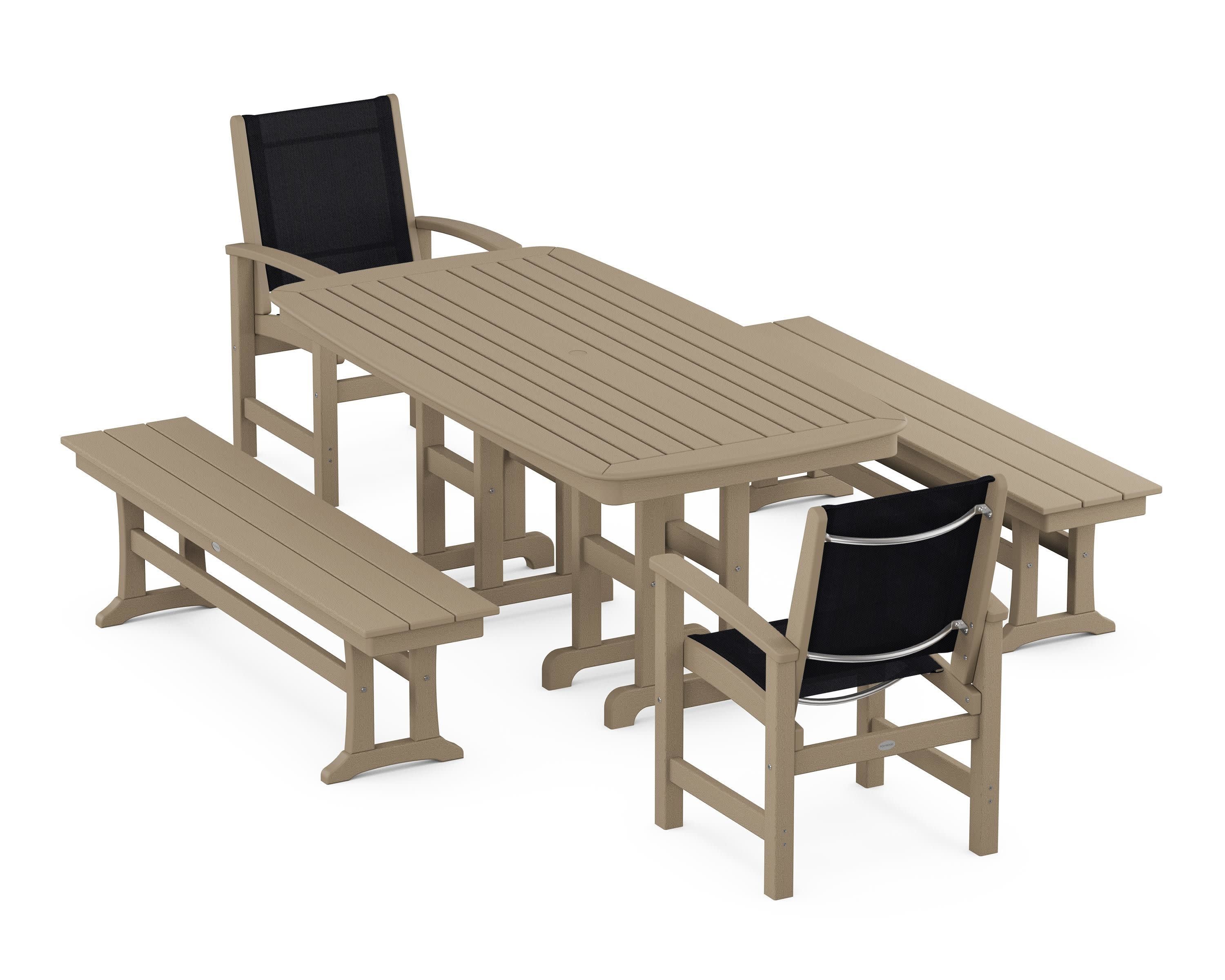 Coastal 5-Piece Dining Set in Vintage Sahara / Black Sling