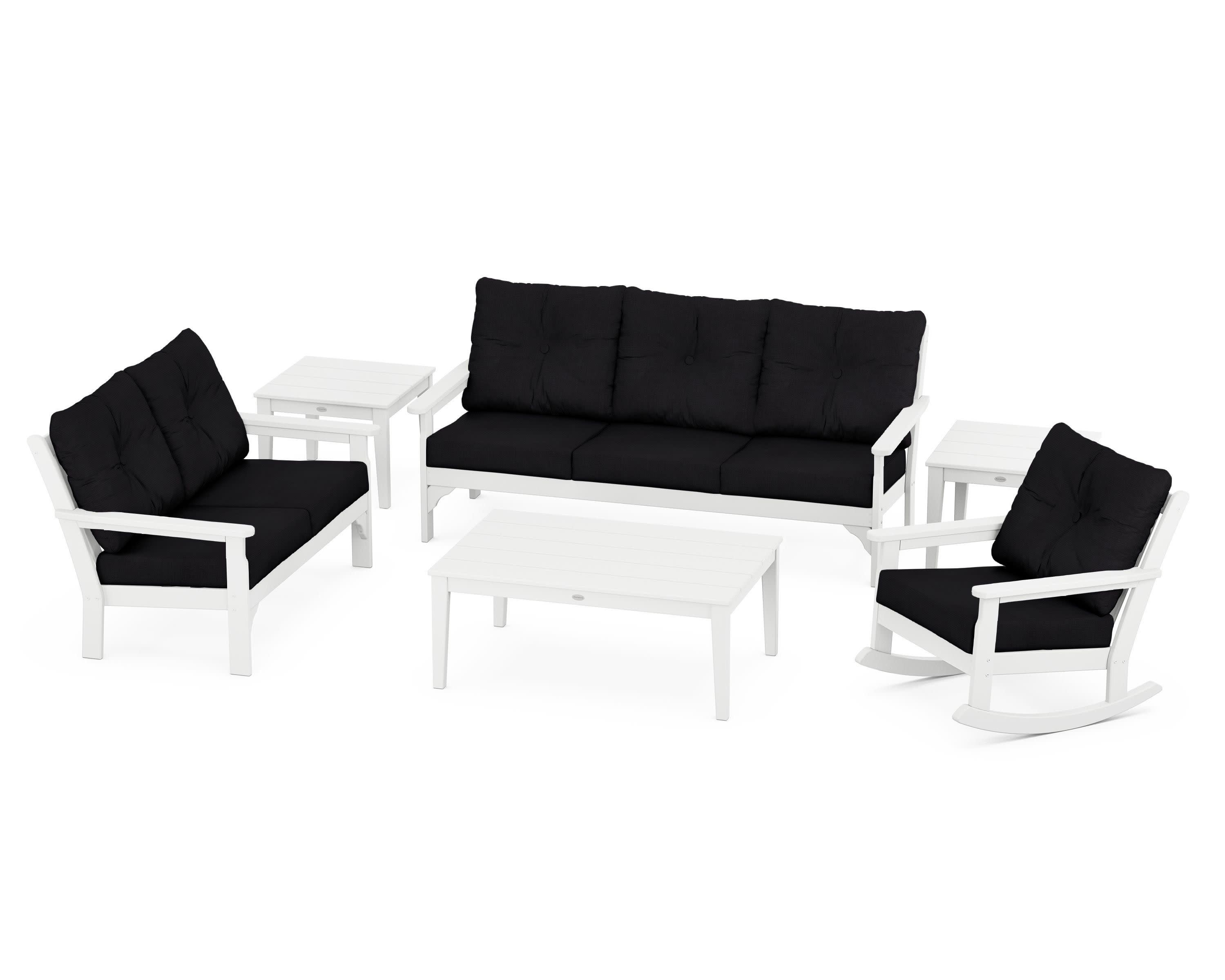 Vineyard 6-Piece Deep Seating Set in White / Midnight Linen