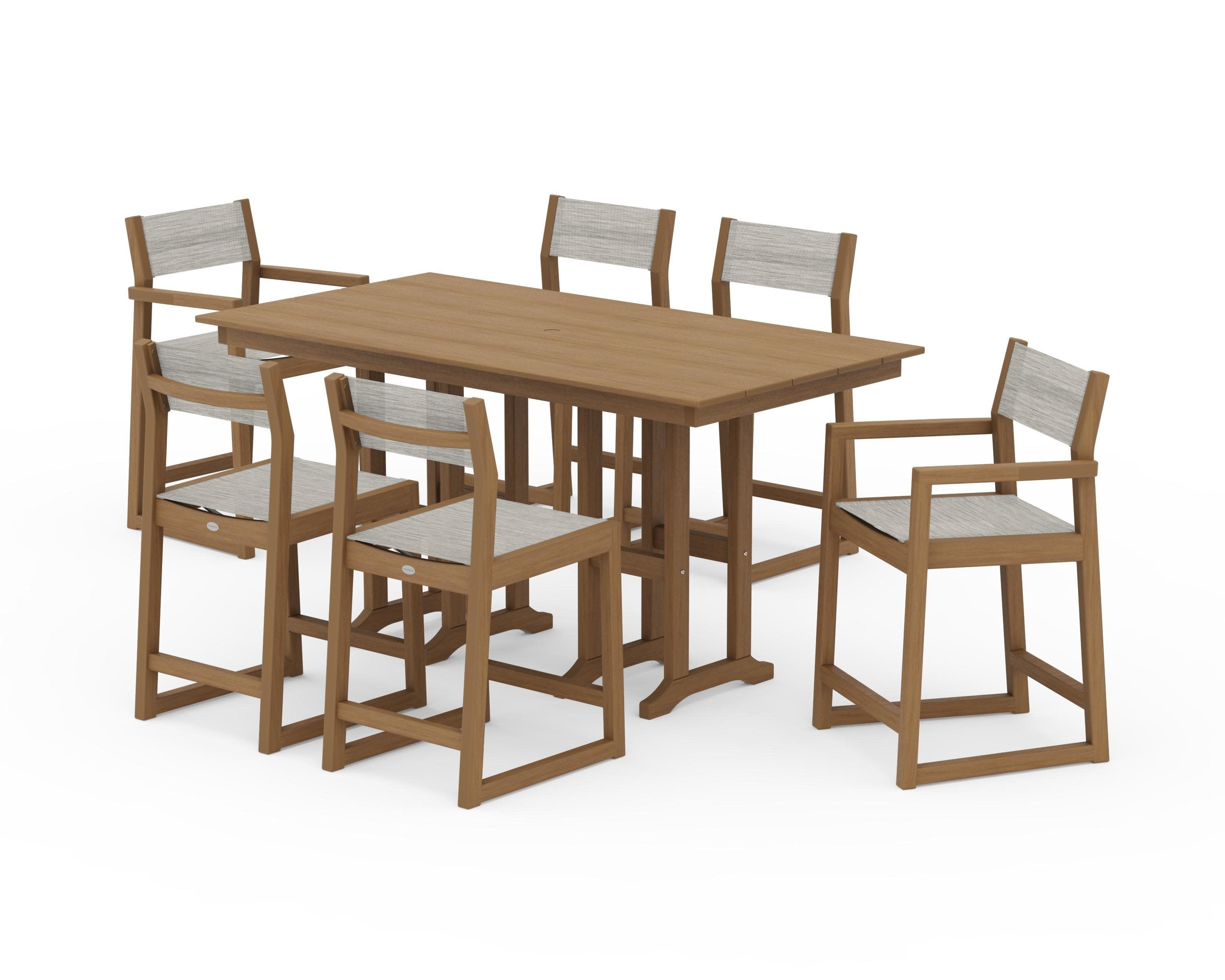 EDGE Sling 7-Piece Farmhouse Counter Set with Trestle Legs in Natural / Birch Sling