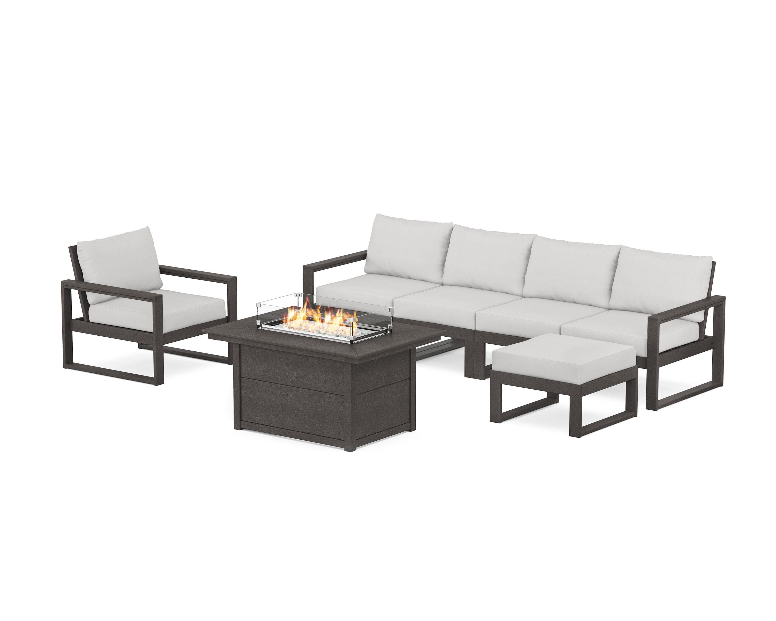 EDGE Sectional Lounge and Fire Pit Set in Vintage Coffee / Diamond in the Rough