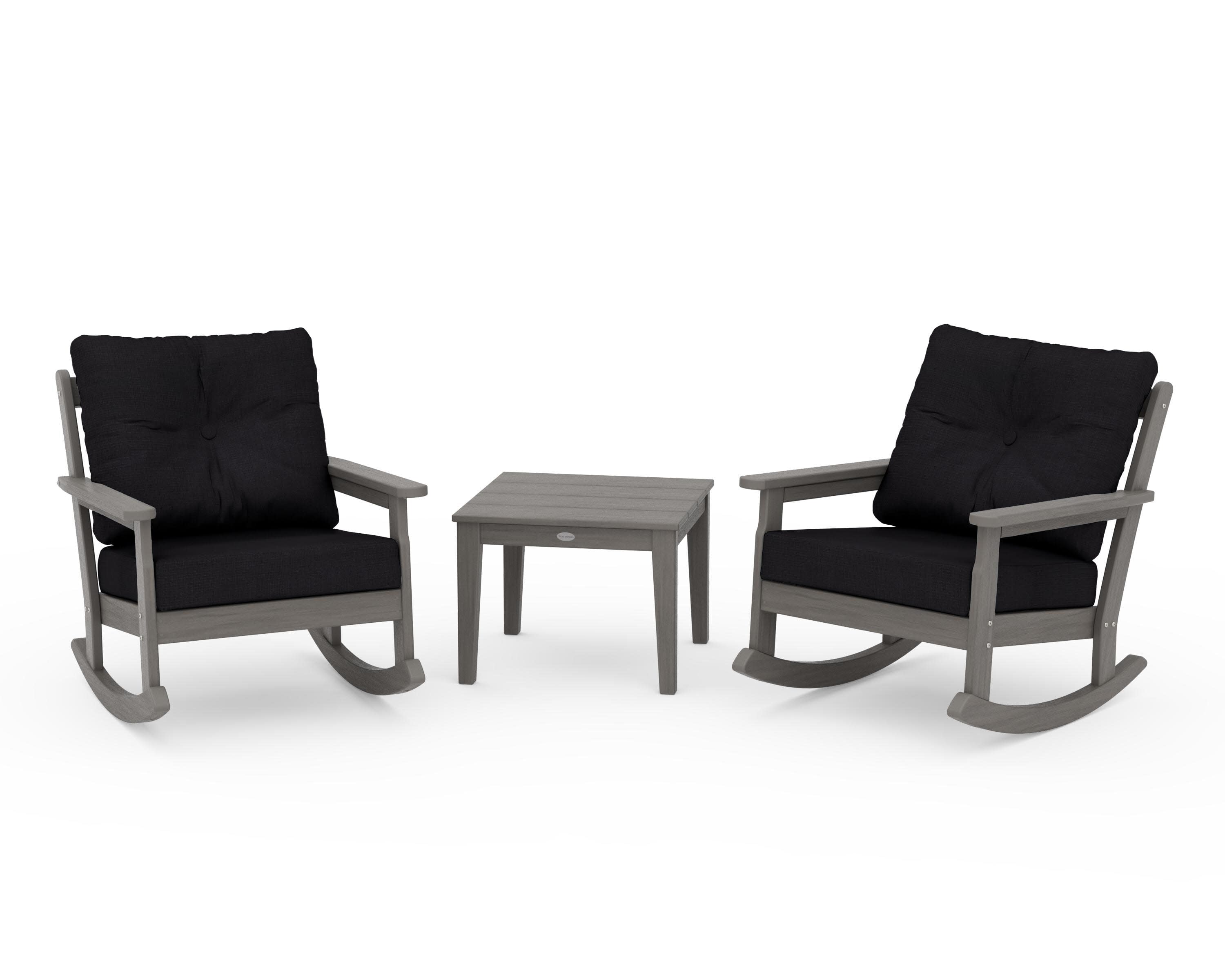 Vineyard 3-Piece Deep Seating Rocker Set in Driftwood / Midnight Linen