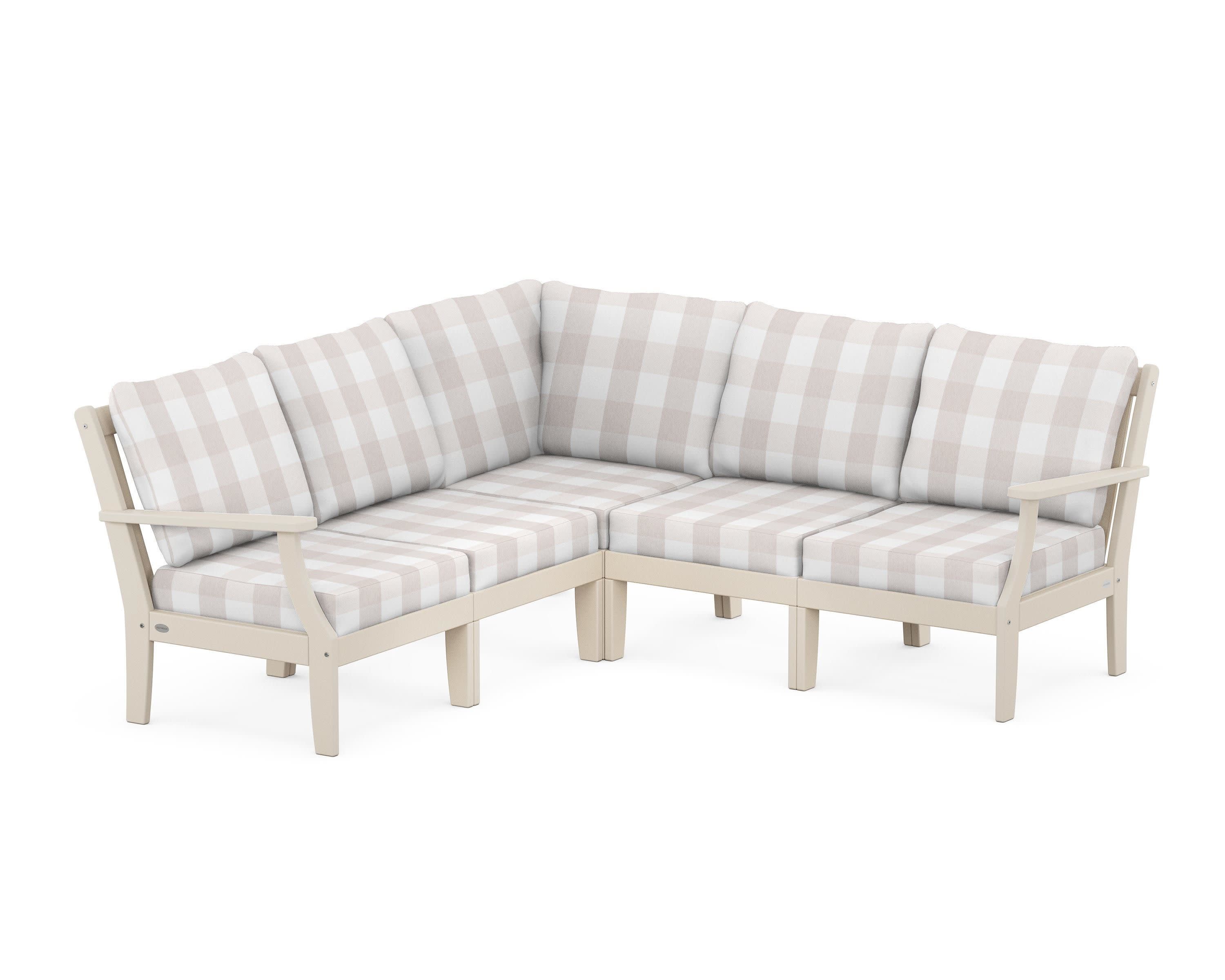 Braxton Modular 5-Piece Deep Seating Set in Sand / Buffalo Plaid Dune Burlap
