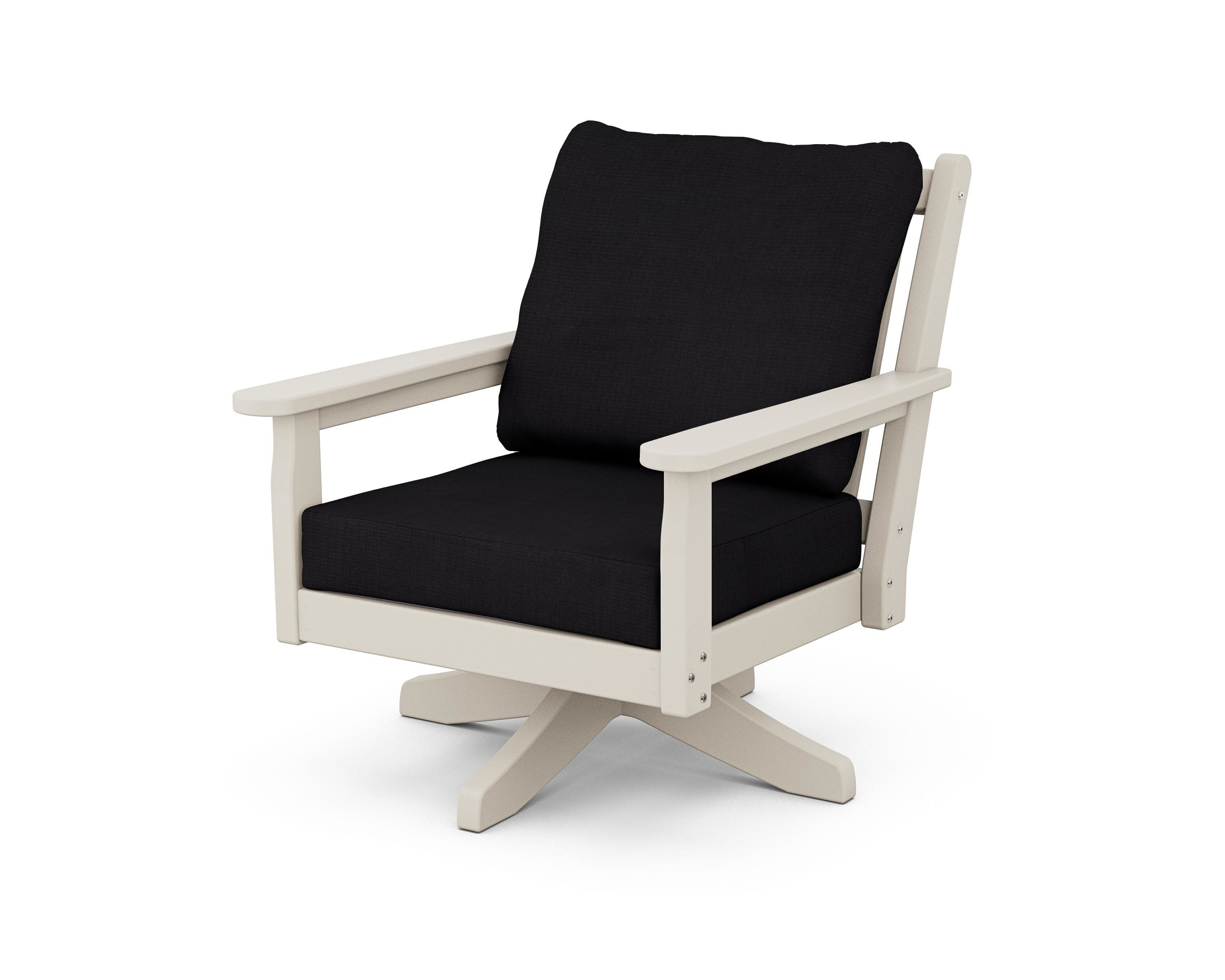 Chippendale Deep Seating Swivel Chair in Sand / Midnight Linen