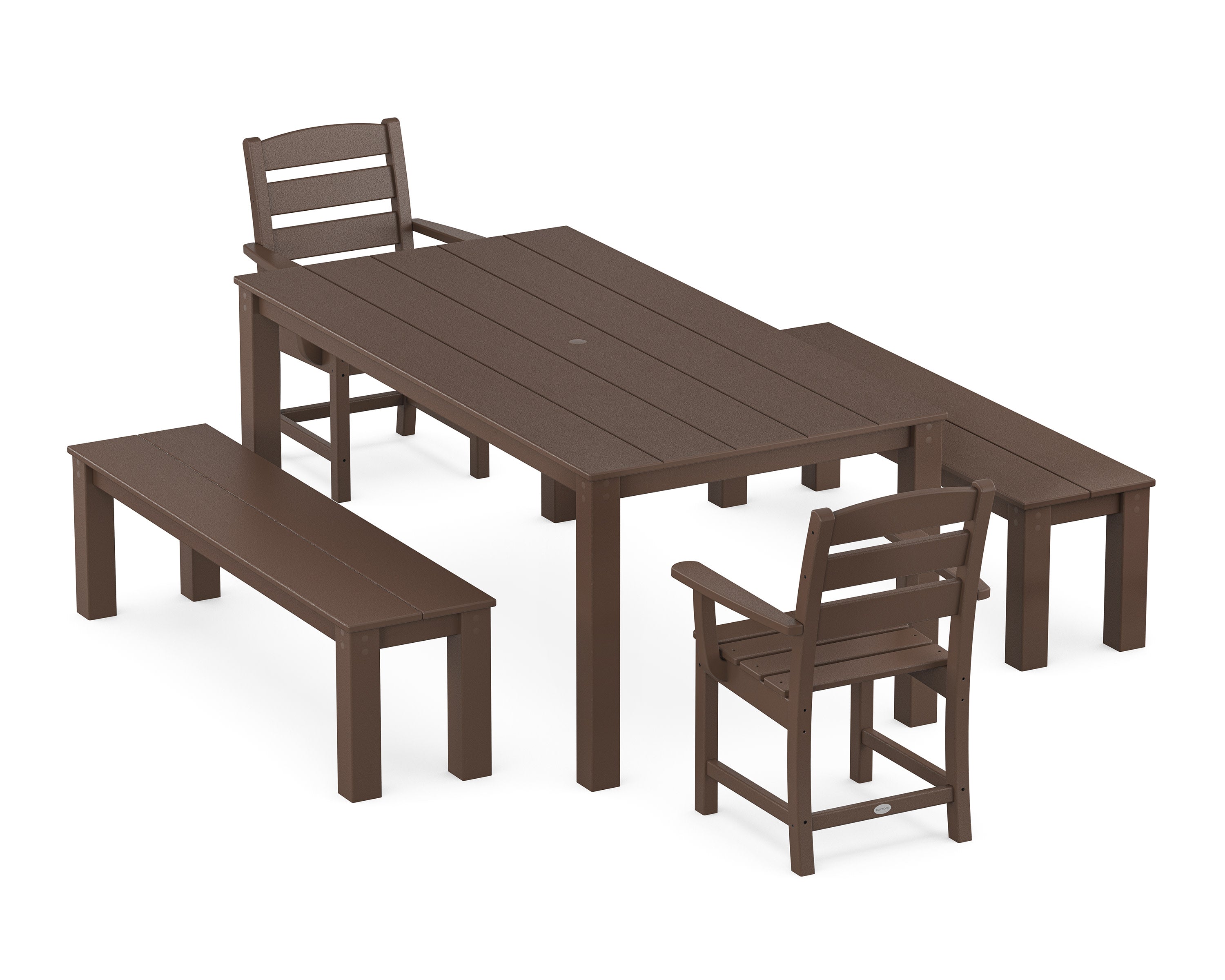 Lakeside 5-Piece Parsons Dining Set with Benches in Mahogany