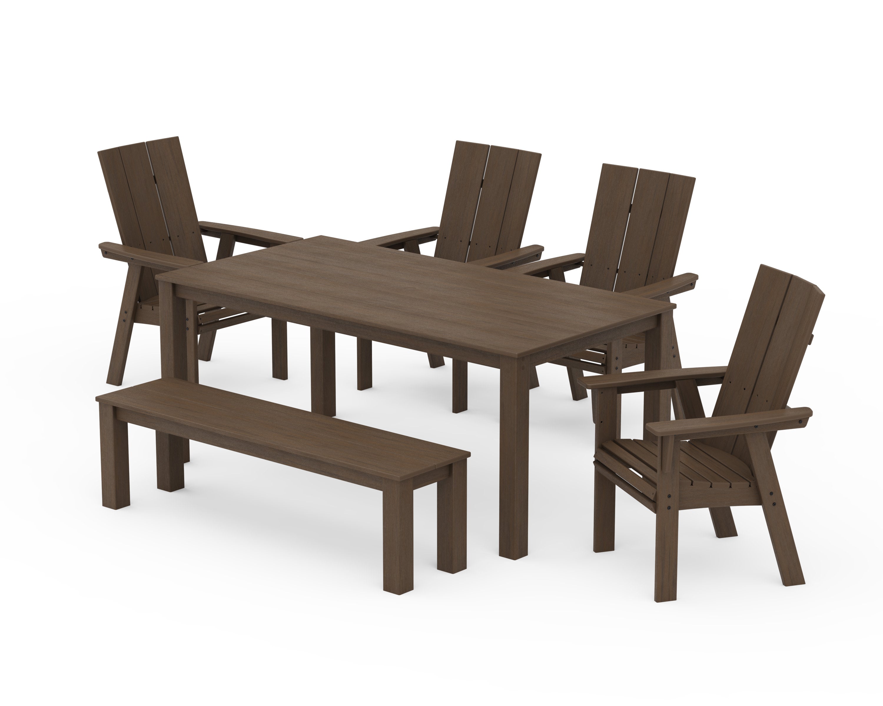 Modern Curveback Adirondack 6-Piece Parsons Dining Set with Bench in Kona