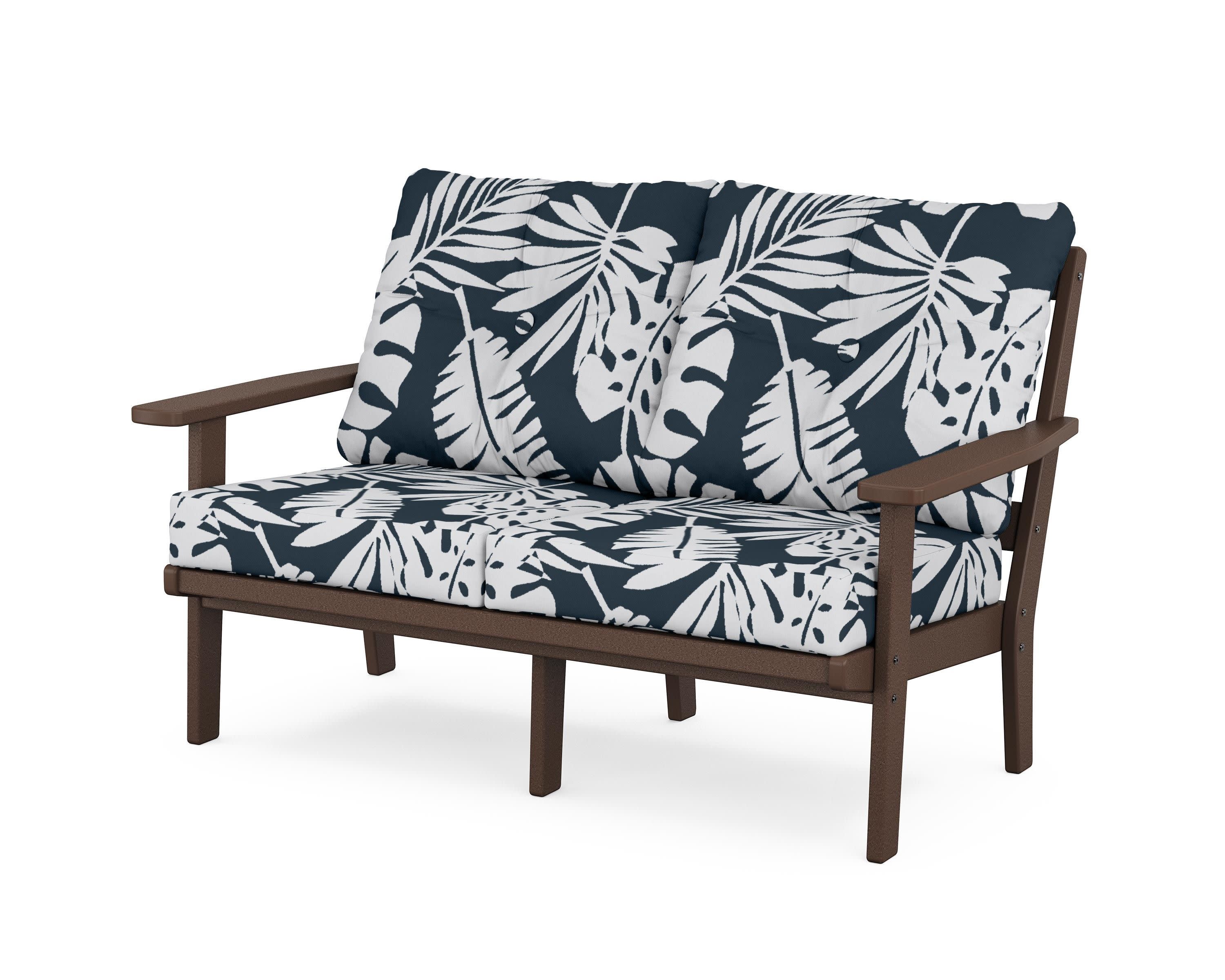 Oxford Deep SeatingLoveseat in Mahogany / Leaf Marine Indigo